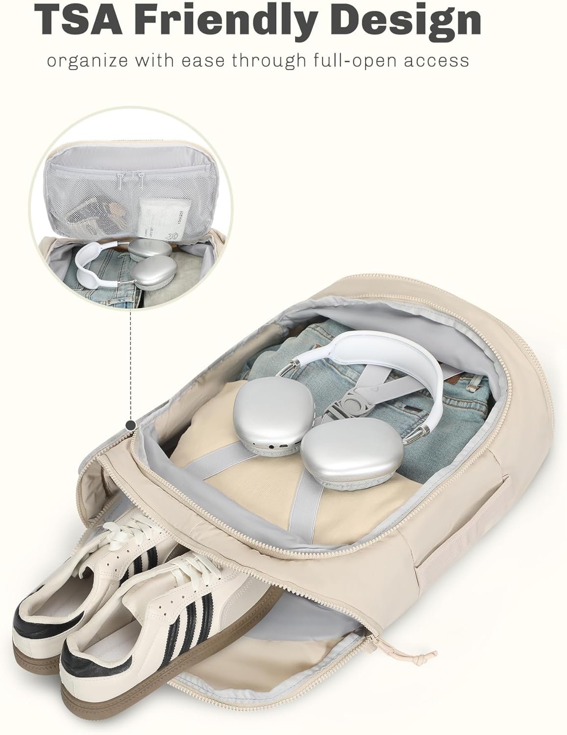 Custom Logo 16 Inch Laptop Travel Backpack Lightweight Flight Approved Carry-On Private Label Weekender Daypack 20L Manufacturer Beige