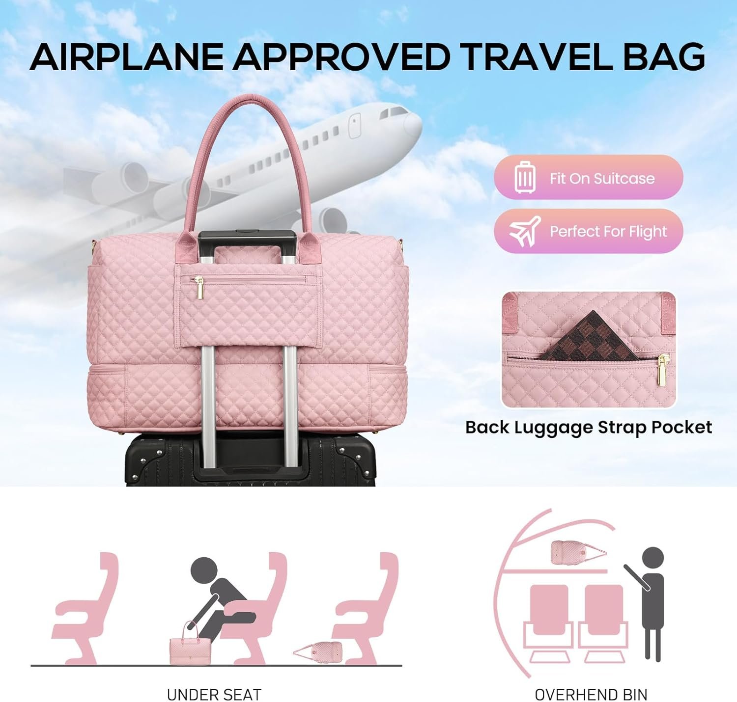 Custom Logo Womens Travel Weekender Duffle Bags with Shoe Compartment Private Label Carry-On Overnight Duffel Bag with Toiletry Bag Wet Pocket for Gym Hospital Labor Delivery Pink Manufacturer