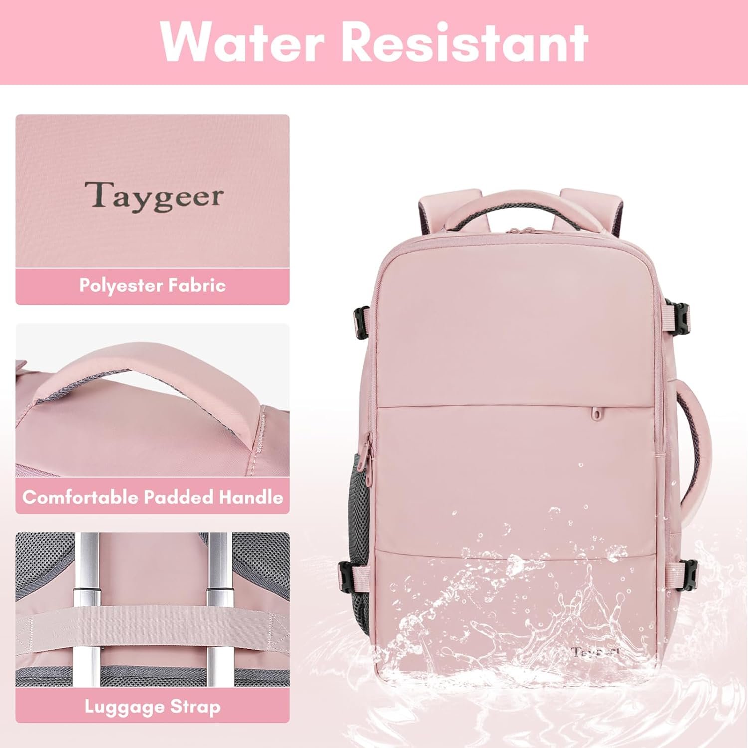 Private Label Travel Backpack for Women Carry On with USB Charging Port and Shoe Pouch Custom Logo TSA 15.6 Inch Laptop Flight Approved Nurse Bag Casual Daypack Weekender Business Hiking Supplier Pink