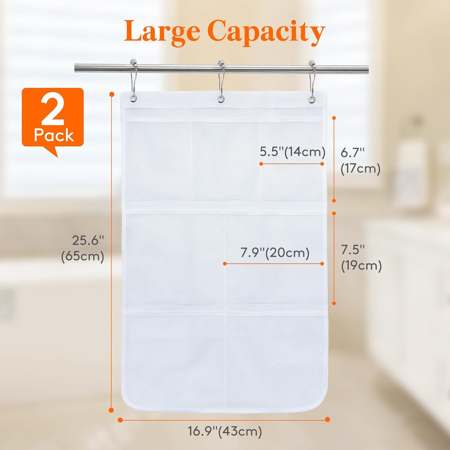 Private Label 7-Pocket Mesh Shower Caddy Hanging Organizer with Quick-Drying Mesh Custom Logo Portable Space-Saving Bathroom Storage for Soap Shampoo Cruise Essentials White 2-Pack by Manufacturer
