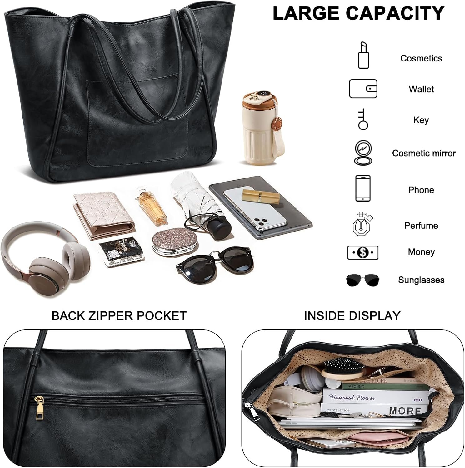 Private Label Large Tote Bag for Women with Custom Logo Zipper Work Leather Travel Purse Manufacturer