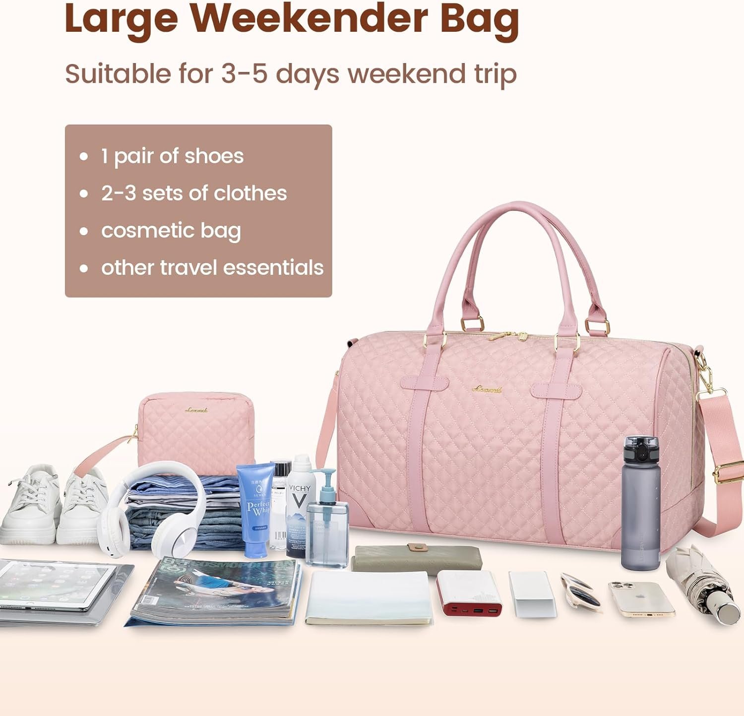 Custom Logo Travel Duffle Weekender Bag for Women Carry-On Overnight with Wet Pocket Shoe Toiletry Compartments Private Label Quilted Gym Hospital Bag for Labor Delivery 18 Inch Manufacturer