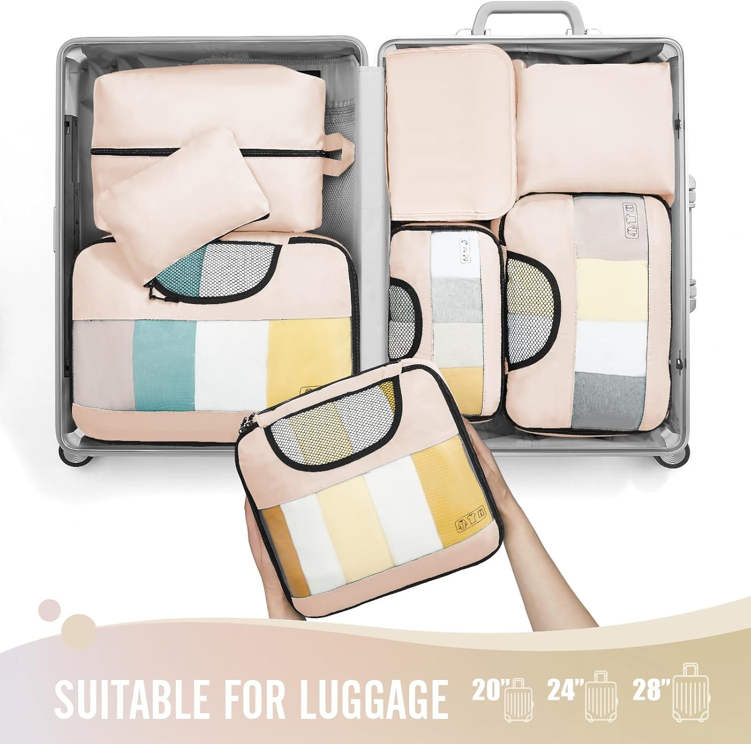 Manufacturer 8 Set Packing Cubes Travel Gifts for Women Mom Custom Logo Carry-On Suitcase Organizer Bags with Hanging Toiletry Bag and Large Laundry Bag Private Label Travel Essentials Luggage Accessories for Cruise Ship