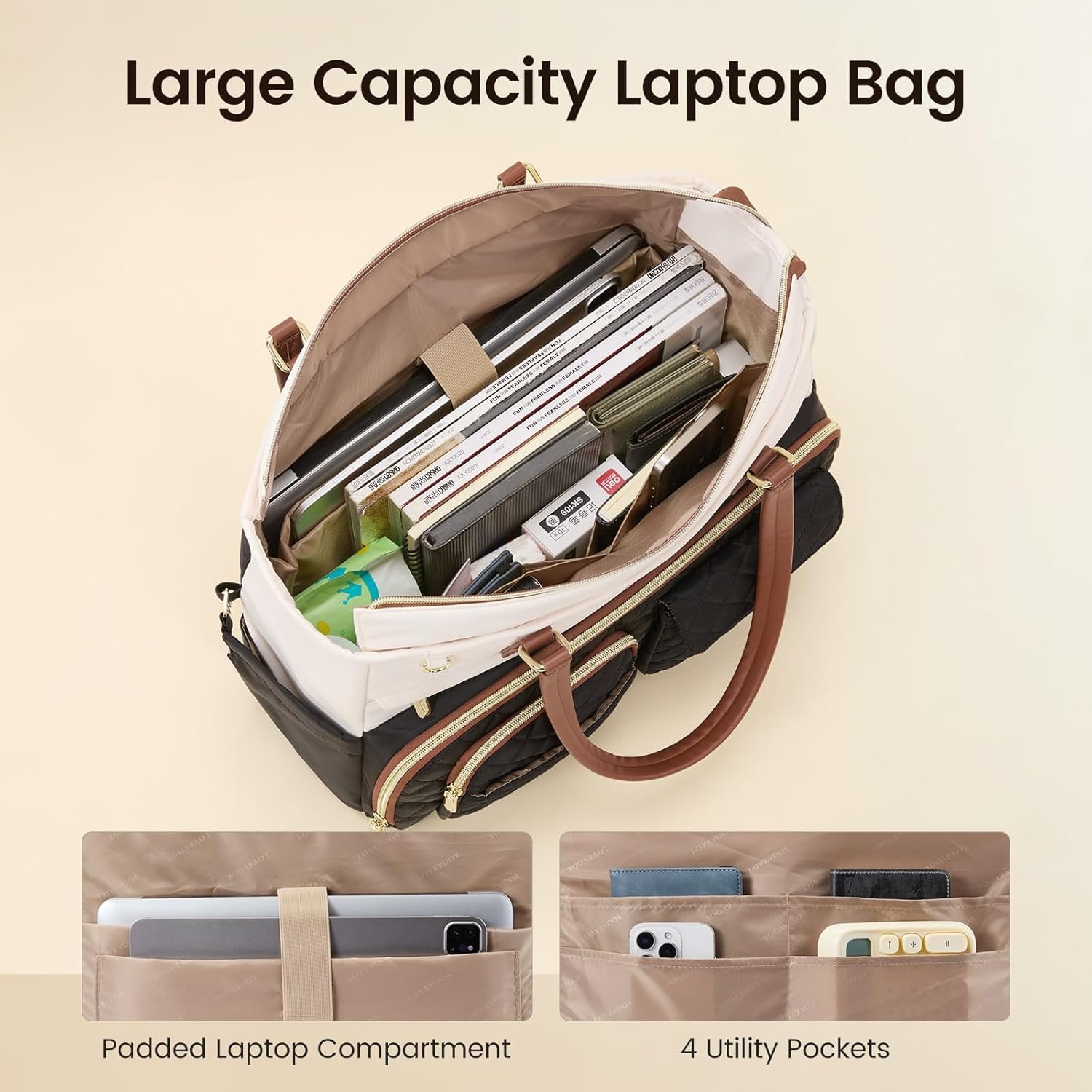 Private Label Teacher Tote Bag for Women Laptop 15.6 Inch with Large Cup Holder Custom Logo Multi-Pocket Nurse Water-Resistant Business Travel Briefcase Handbag Diaper Bag Mother Gift Factory