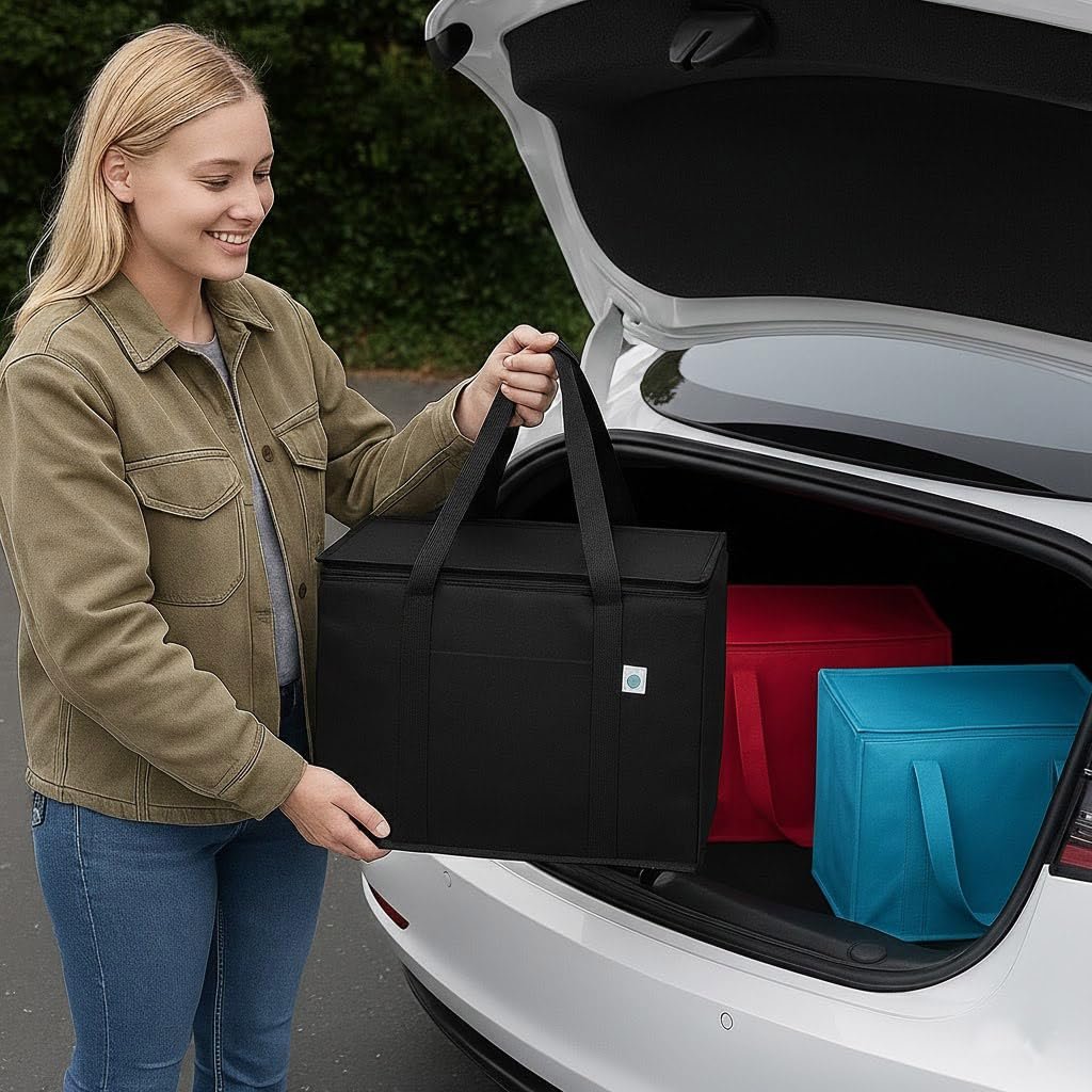 Private Label 2-Pack XL-Large Black Insulated Reusable Grocery Shopping Bags Thermal Zipper Collapsible Tote Cooler Custom Logo for Hot and Cold Food Transport Camping Factory