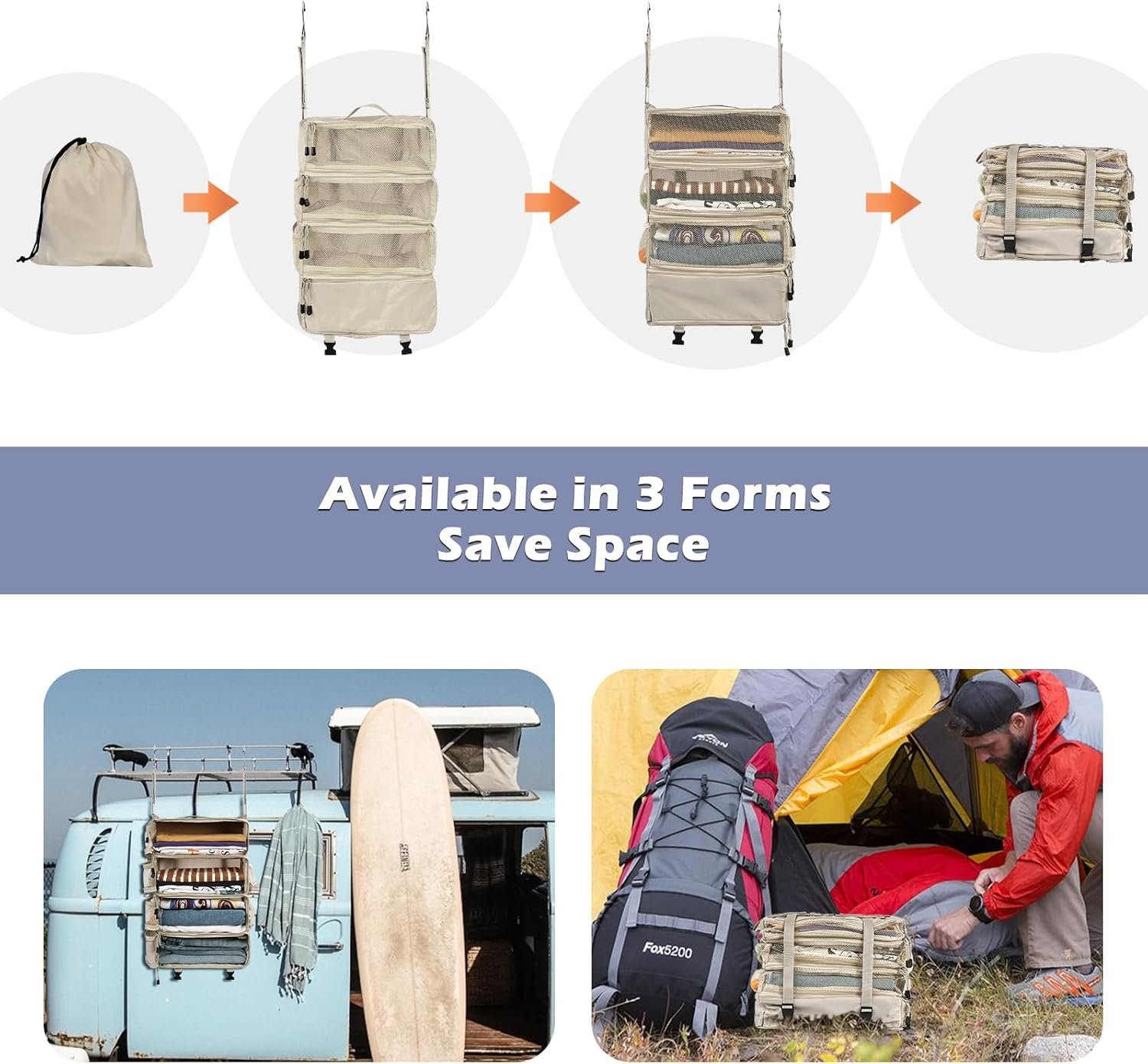 Private Label Travel Hanging Portable Luggage Suitcase Closet Organizer Multiple Compartments Custom Logo Collapsible Compression Packing Cubes Shelf Beige M Manufacturer