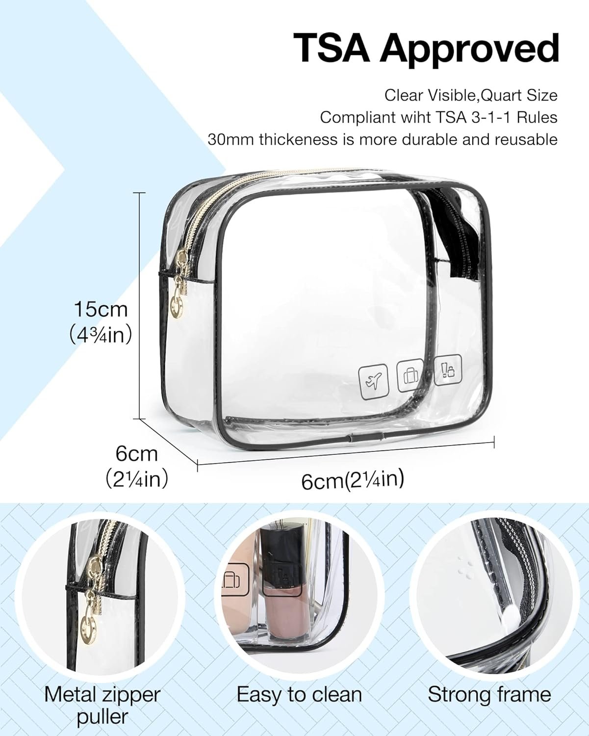 Private Label Hanging Toiletry Bag Travel Makeup Organizer Custom Logo TSA Approved Transparent Cosmetic Bag for Full Sized Toiletries Factory Medium Black