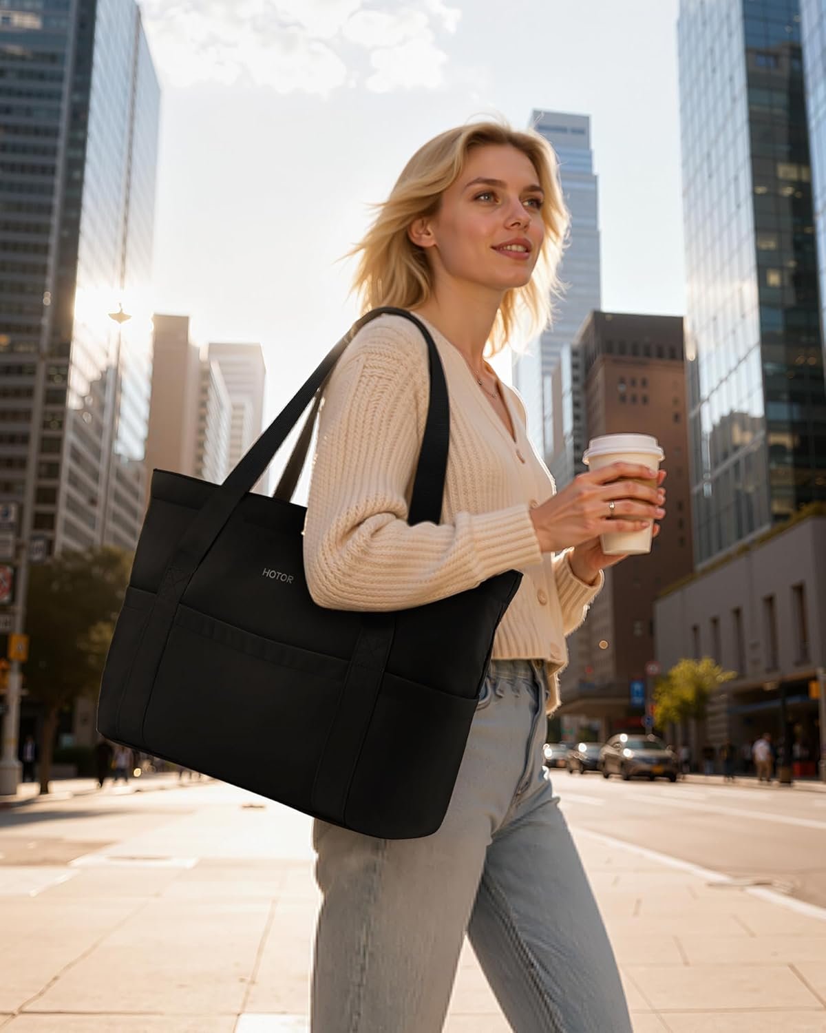 Custom Logo Foldable Lightweight Tote Bags for Women with Zipper Private Label Large Shoulder Top Handle Handbag Manufacturer for Travel Work