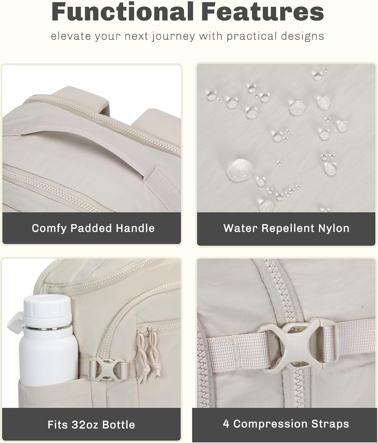 Custom Logo 16 Inch Laptop Travel Backpack Lightweight Flight Approved Carry-On Private Label Weekender Daypack 20L Manufacturer Beige