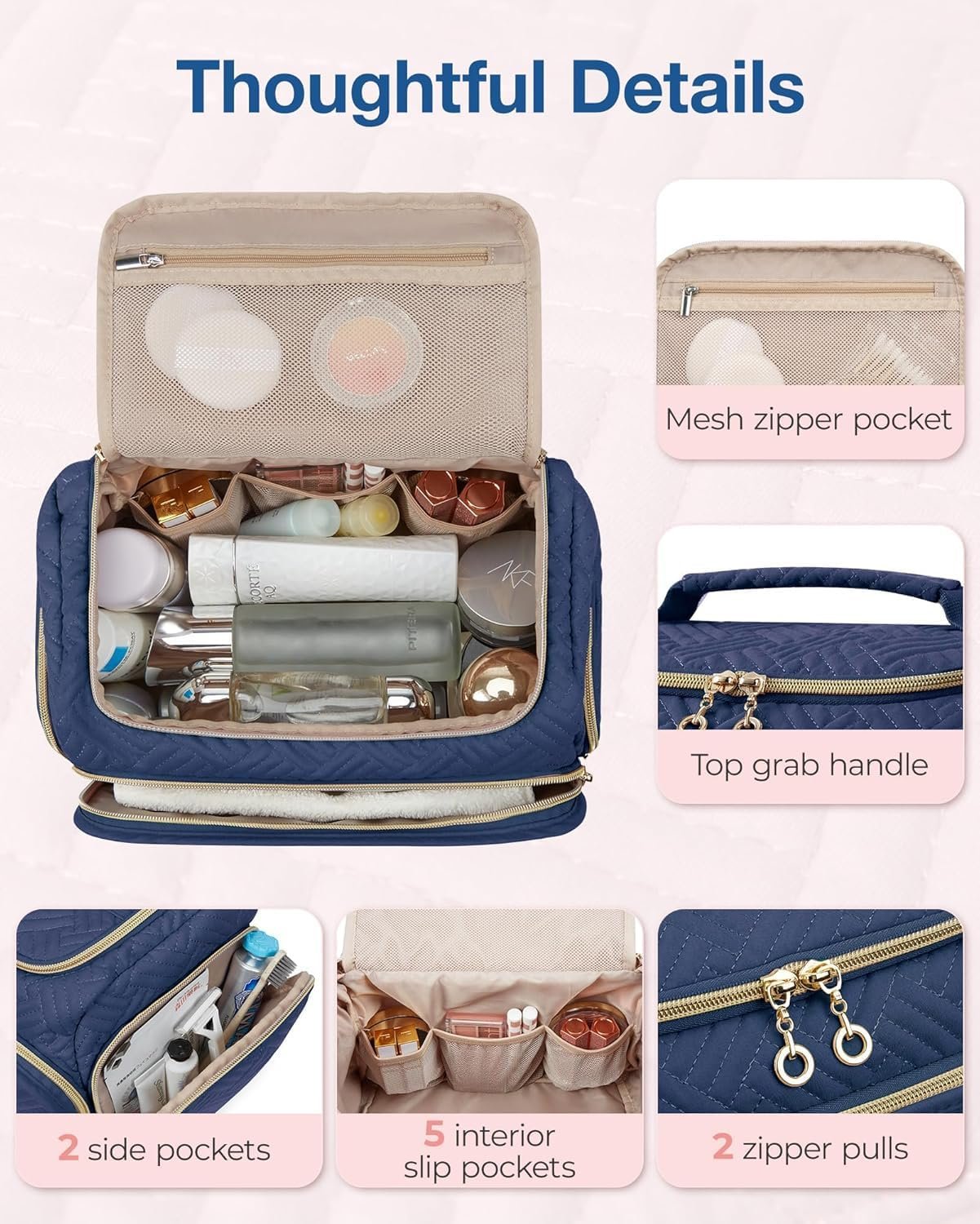 Private Label Travel Toiletry Cosmetic Makeup Organizer with Handle for Women and Custom Logo Full Sized Container for Toiletries and Travel Accessories Manufacturer