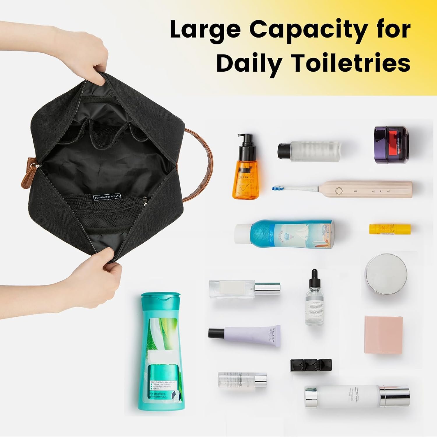 Private Label Hanging Travel Toiletry Bag for Men Water Resistant Canvas Shaving Bag with Large Capacity Custom Logo Factory Black