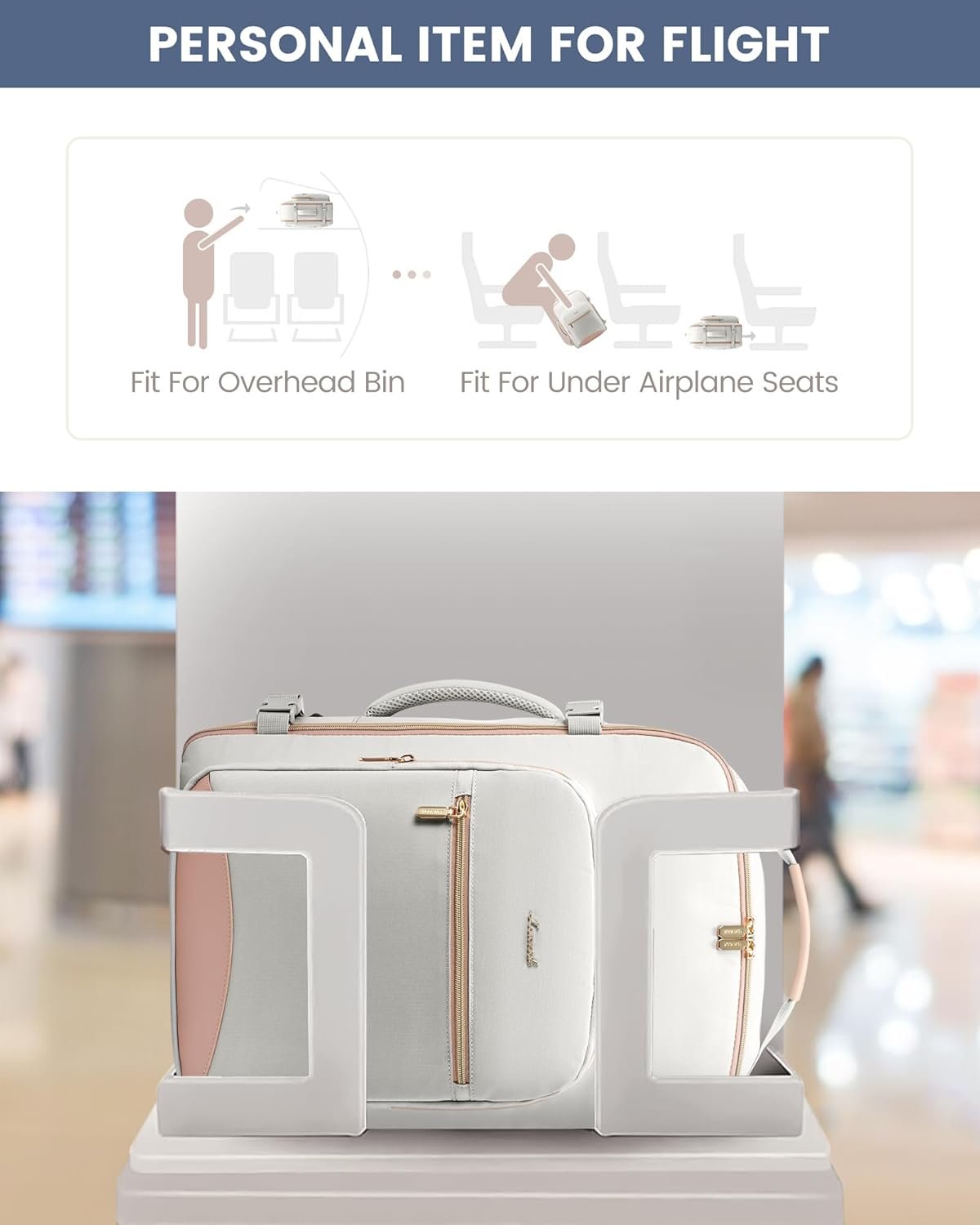 Private Label 40L Airline Approved Carry On Travel Backpack for Women and Men TSA Approved Waterproof Personal Item Bag with 3 Packing Cubes Custom Logo Manufacturer Light Gray-Pink