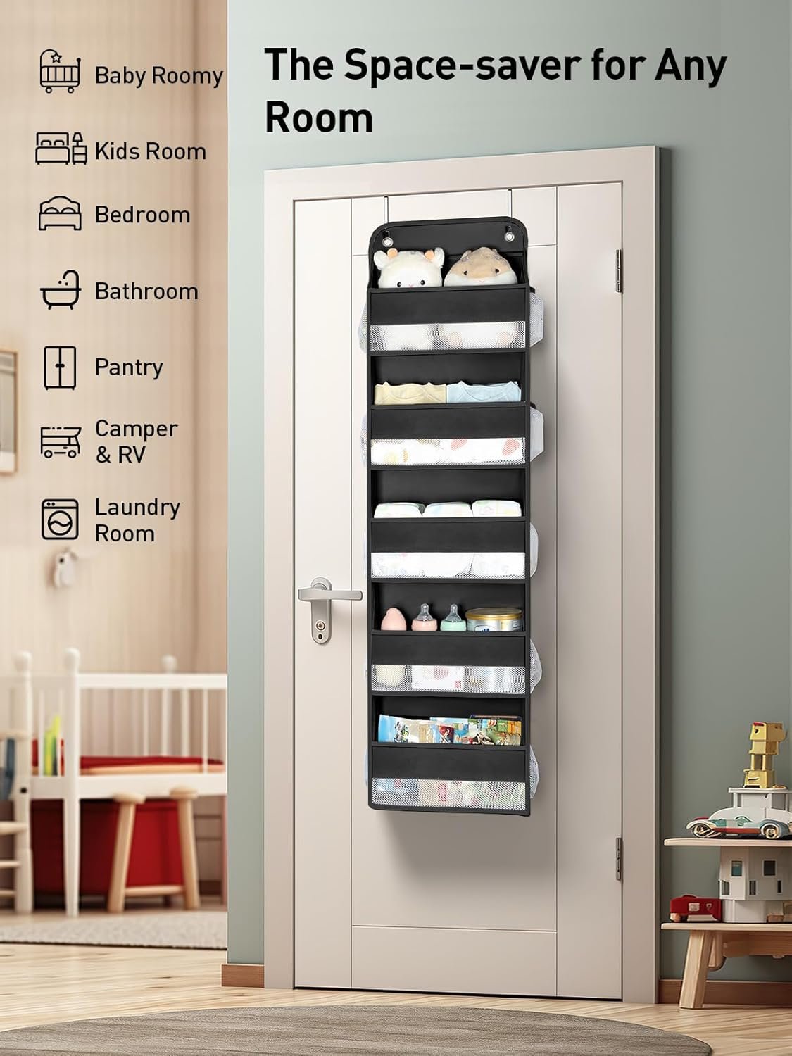 Private Label 1 Pc Over the Door Organizer with 5 Bins and 10 Side Pockets Custom Logo 44lbs Load Hanging Bathroom Bedroom Nursery Newborn Baby Essentials from Manufacturer Black Private Label 1 Pc Over the Door Organizer with 5 Bins and 10 Side Pockets Custom Logo 44lbs Load Hanging Bathroom Bedroom Nursery Newborn Baby Essentials from Manufacturer Black