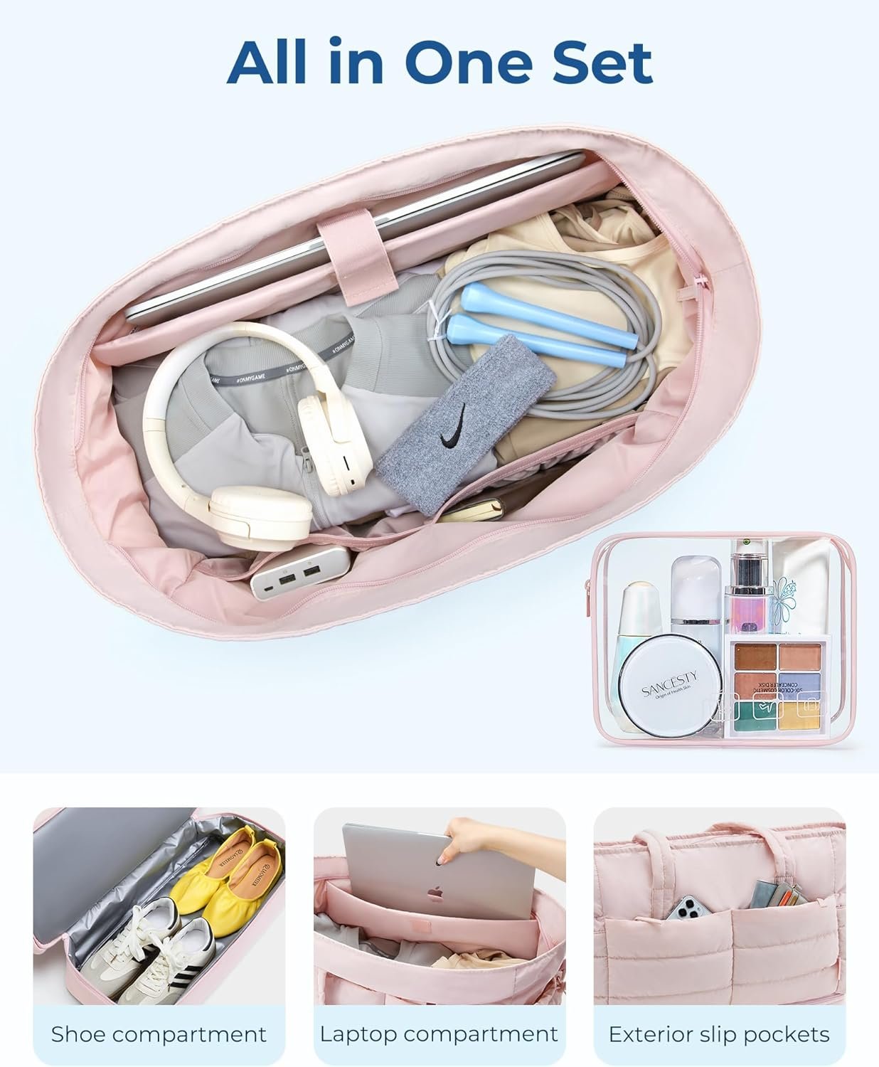 Private Label Large Travel Duffel Bag with Shoe Compartment Custom Logo Puffer Carry-On Gym Weekender for Women Charcoal Manufacturer Private Label Large Travel Duffel Bag with Shoe Compartment Custom Logo Puffer Carry-On Gym Weekender for Women Charcoal Manufacturer