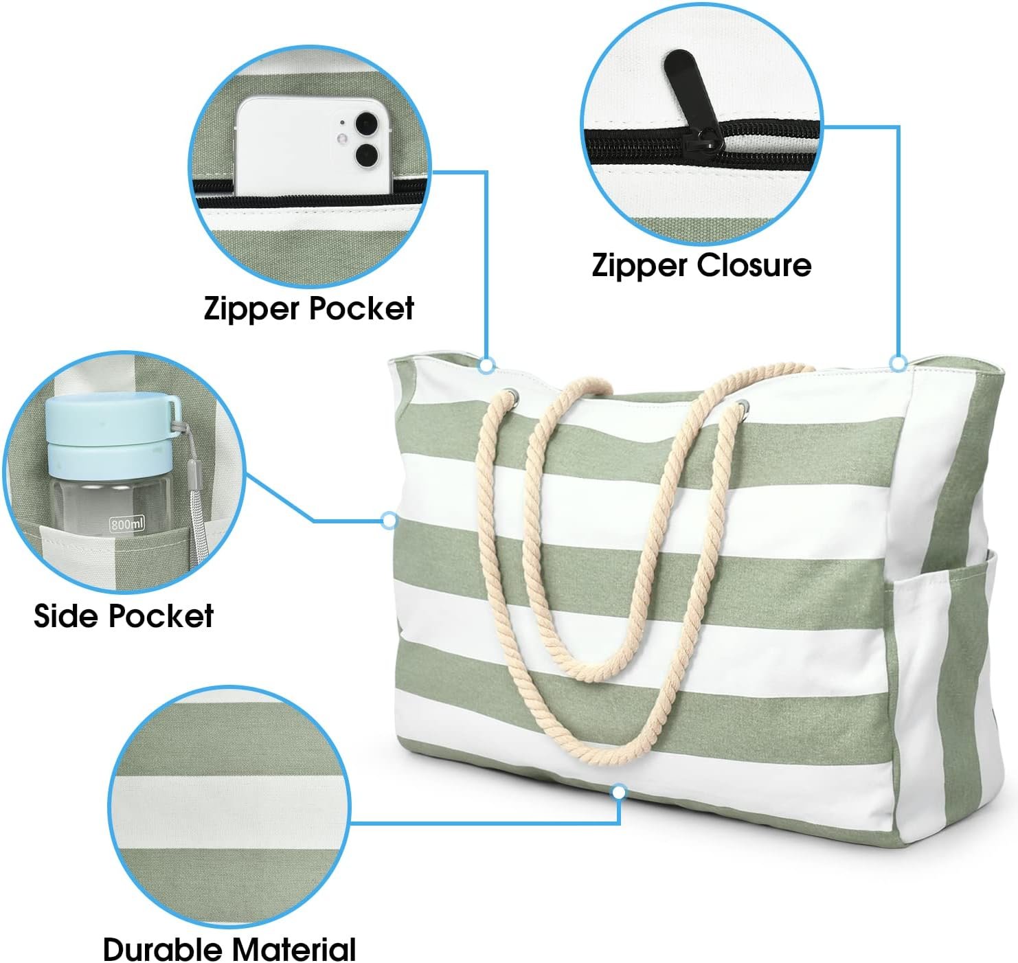 Custom Logo Large Waterproof Zipper Beach Tote Bag for Women Sandproof Swim Pool Bag Private Label Factory