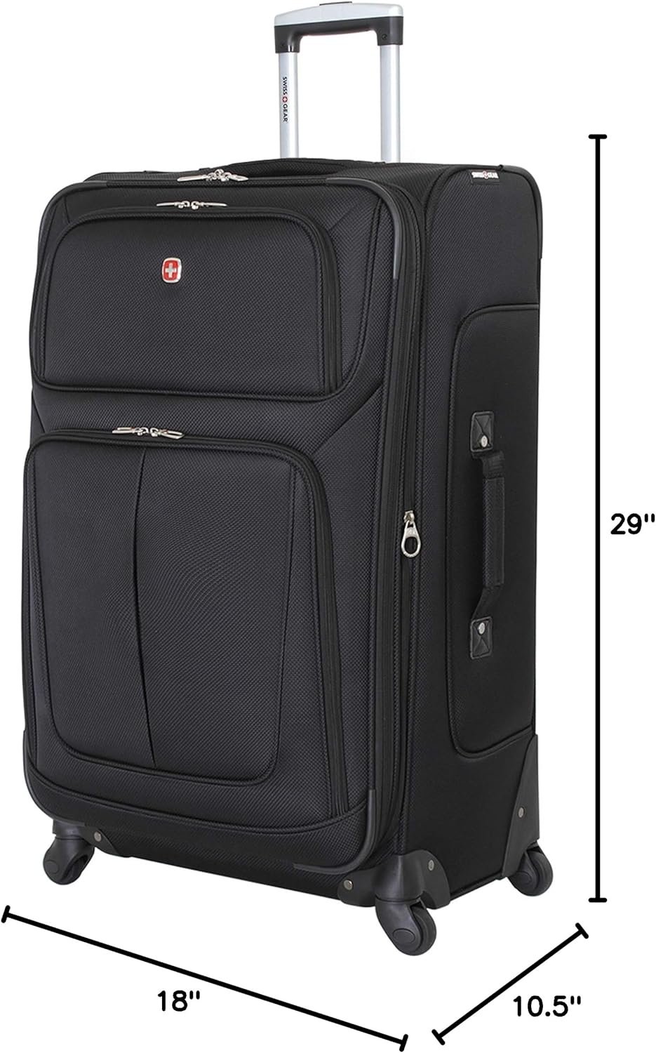 Private Label Softside Expandable Luggage Large Checked 29 Inch Suitcase with 360 Degree Wheels & Retractable Handle Custom Logo Perfect for 7-9 Night Trips Manufacturer Black