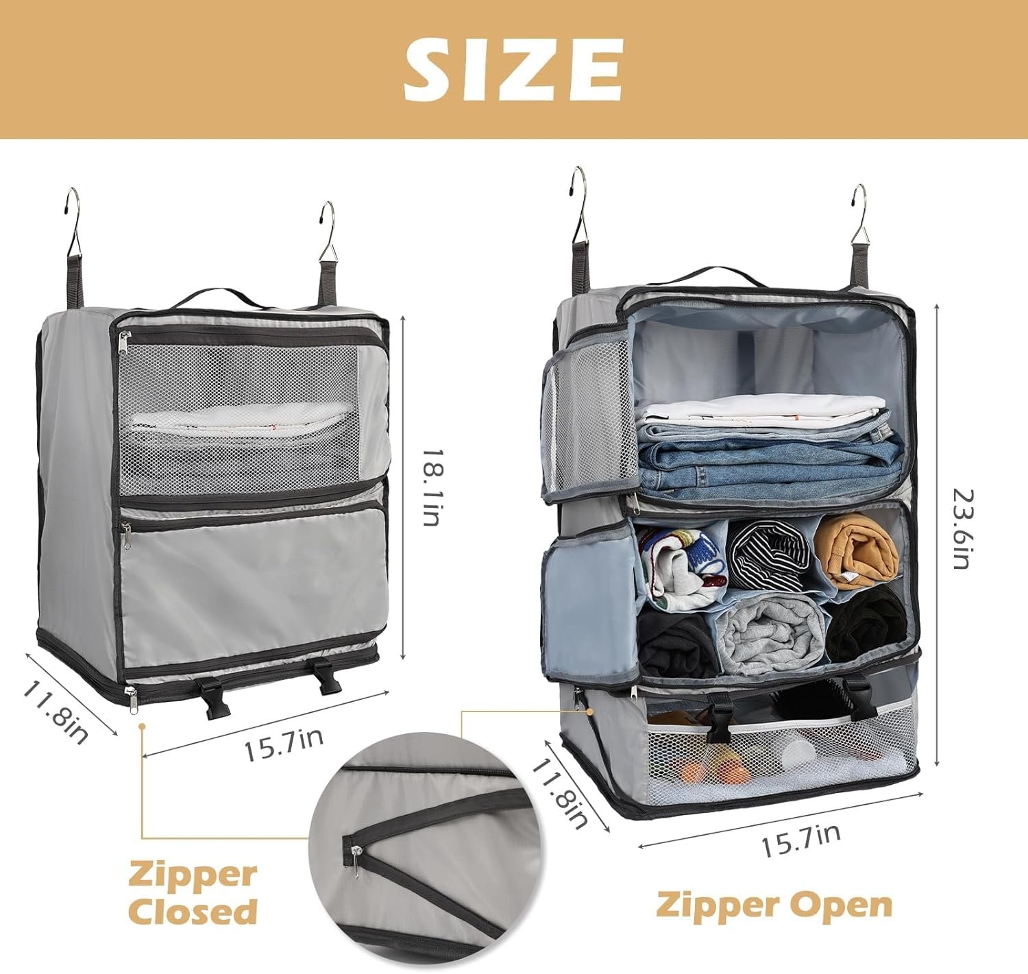 Custom Logo Hanging Shelves Travel Compression Packing Cube for Carry-on Luggage Suitcase Private Label Collapsible Transformable Garment Closet Organizers Large Capacity Light Grey XXL Factory