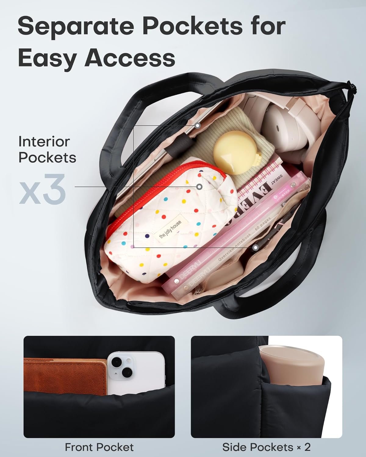 Factory Puffer Tote Bag for Women Nurses - Private Label Multi-Pocket Lightweight Bag for Work - Custom Logo Quilted Handbag for Travel and Gym