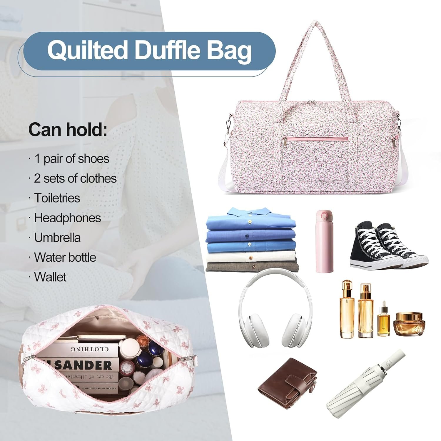 Custom Logo Gym Bag for Women Cute Quilted Floral Duffle for Travel Private Label Weekend Bag with Zipper Pocket Dance Bag Organizer Factory