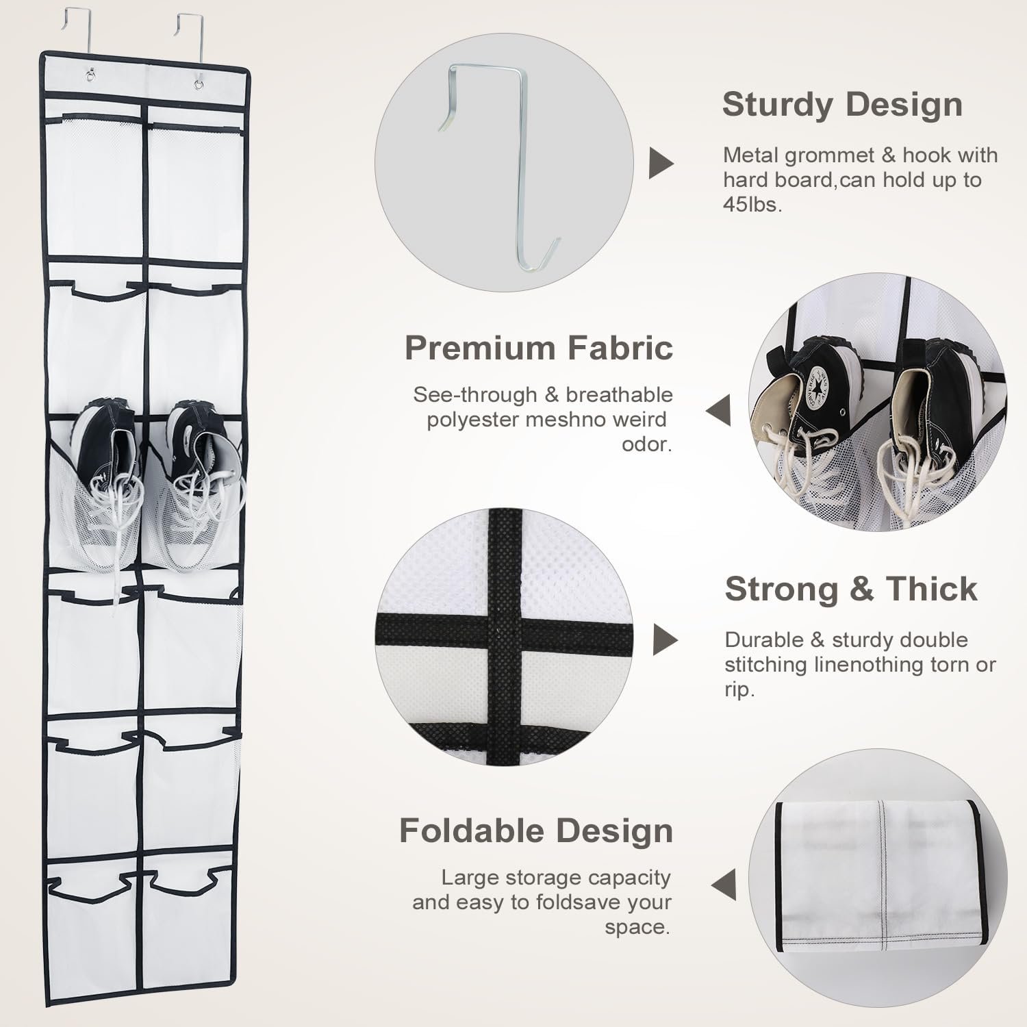 Private Label 12 Large Pockets Custom Logo Over Door Hanging Shoe Organizer Factory White