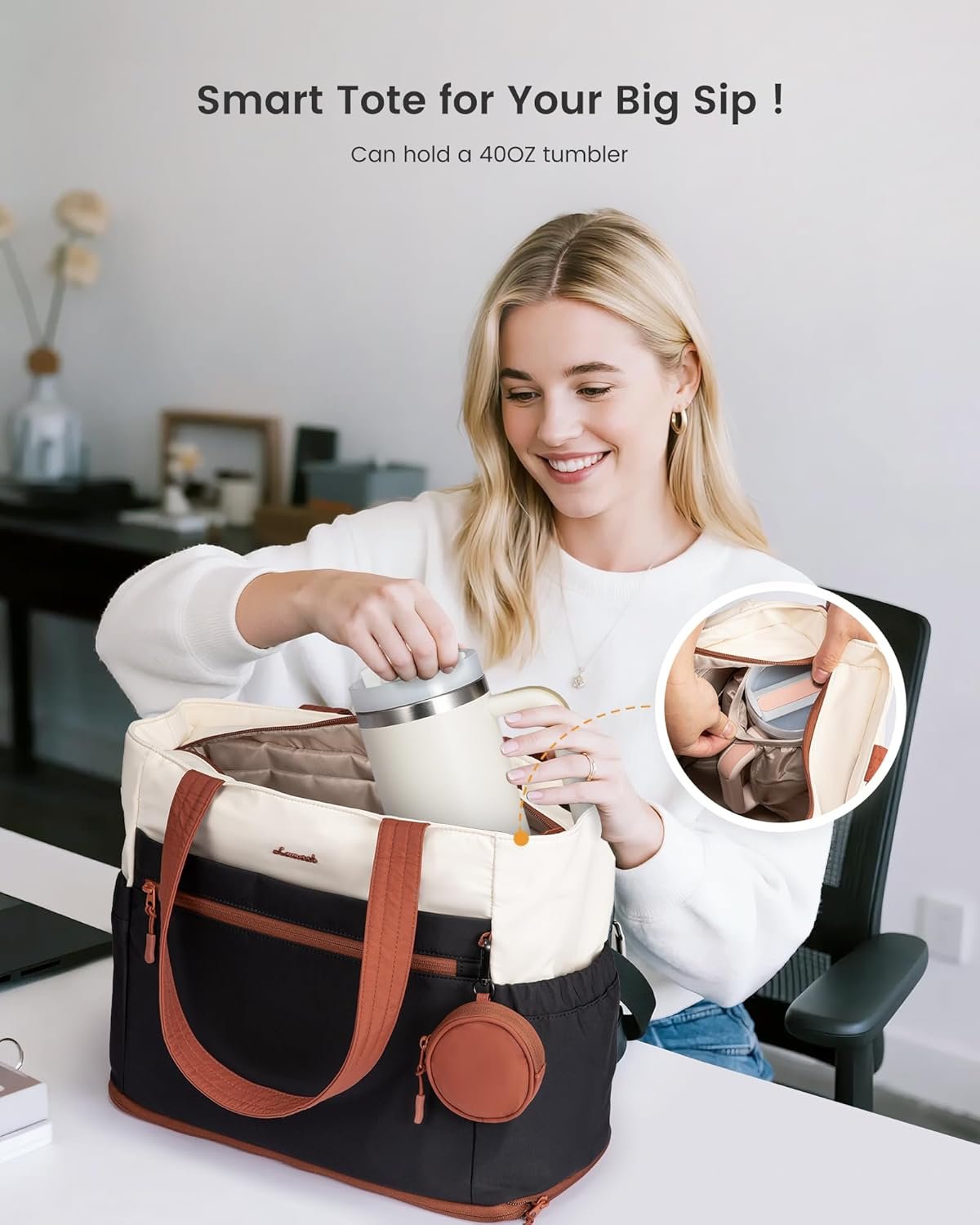 Private Label Tote Bag for Women Expandable 15.6 Inch Laptop Work Bag 33L Travel Handbag with 40oz Tumbler Holder TSA Custom Logo Manufacturer