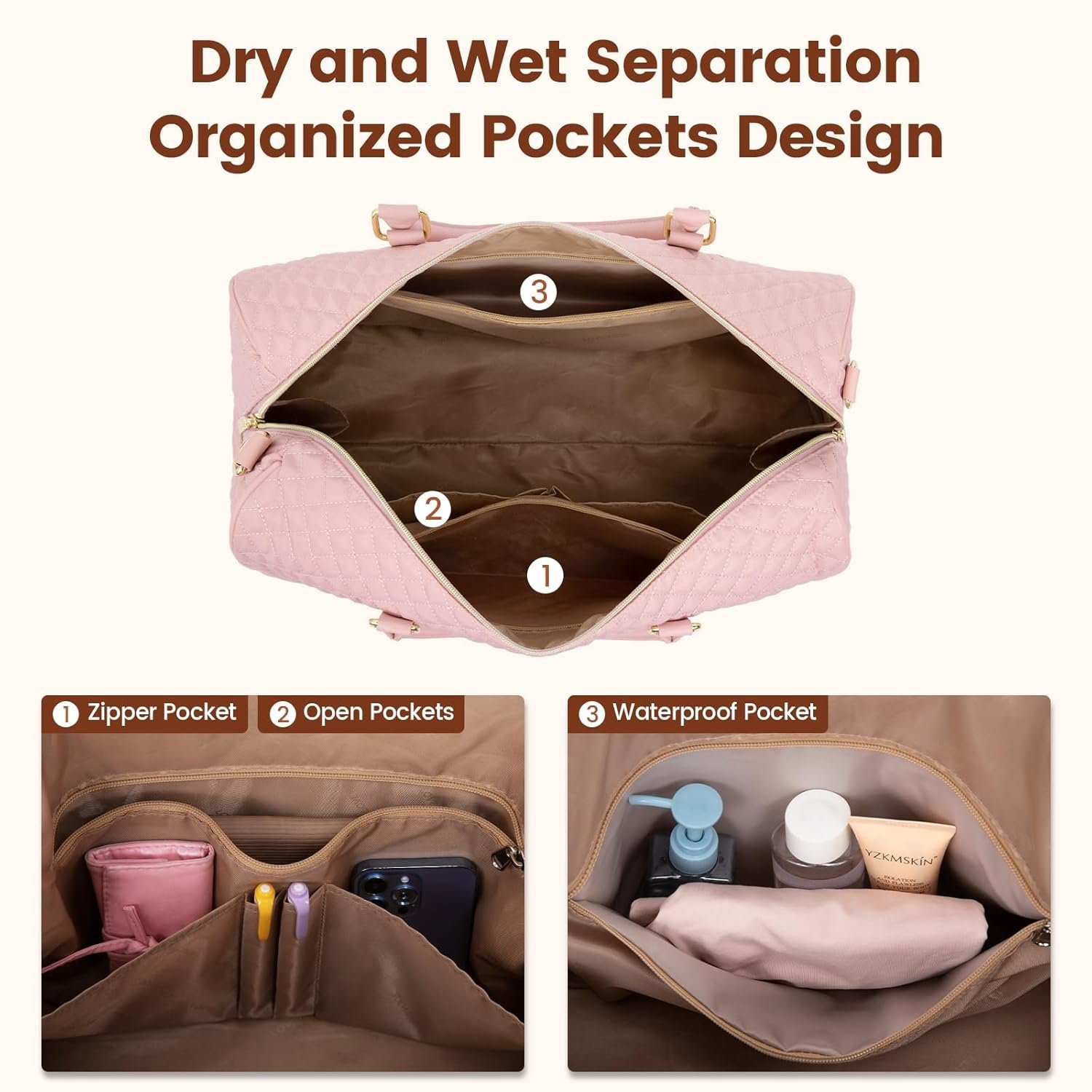 Custom Logo Travel Duffle Weekender Bag for Women Carry-On Overnight with Wet Pocket Shoe Toiletry Compartments Private Label Quilted Gym Hospital Bag for Labor Delivery 18 Inch Manufacturer