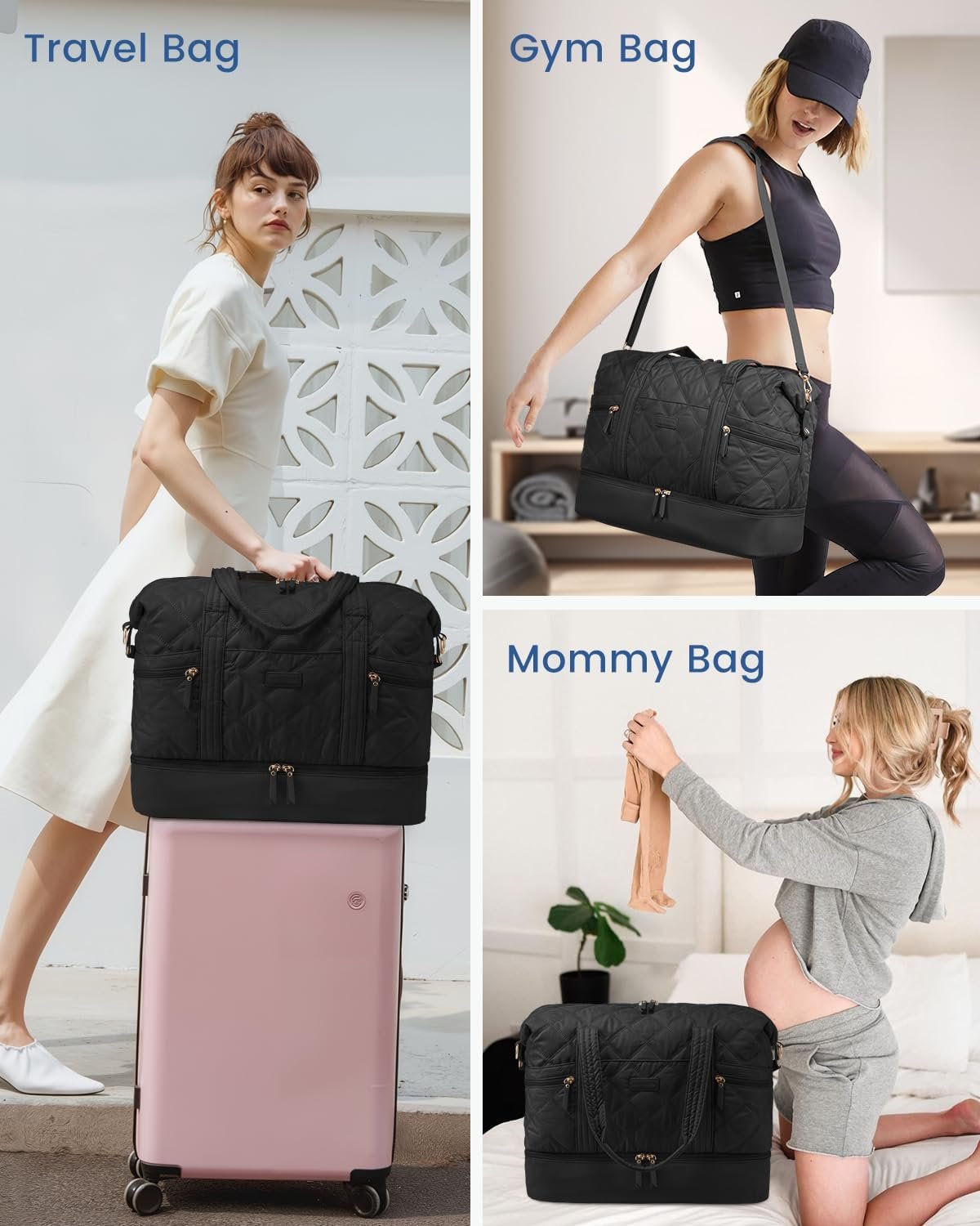 Private Label Lightweight Travel Duffle Bag for Women with Shoe Compartment, Custom Logo 40L Puffer Weekender Gym Personal Item Bag, Overnight Hospital Bag for Labor and Delivery Black Manufacturer Private Label Lightweight Travel Duffle Bag for Women with Shoe Compartment, Custom Logo 40L Puffer Weekender Gym Personal Item Bag, Overnight Hospital Bag for Labor and Delivery Black Manufacturer