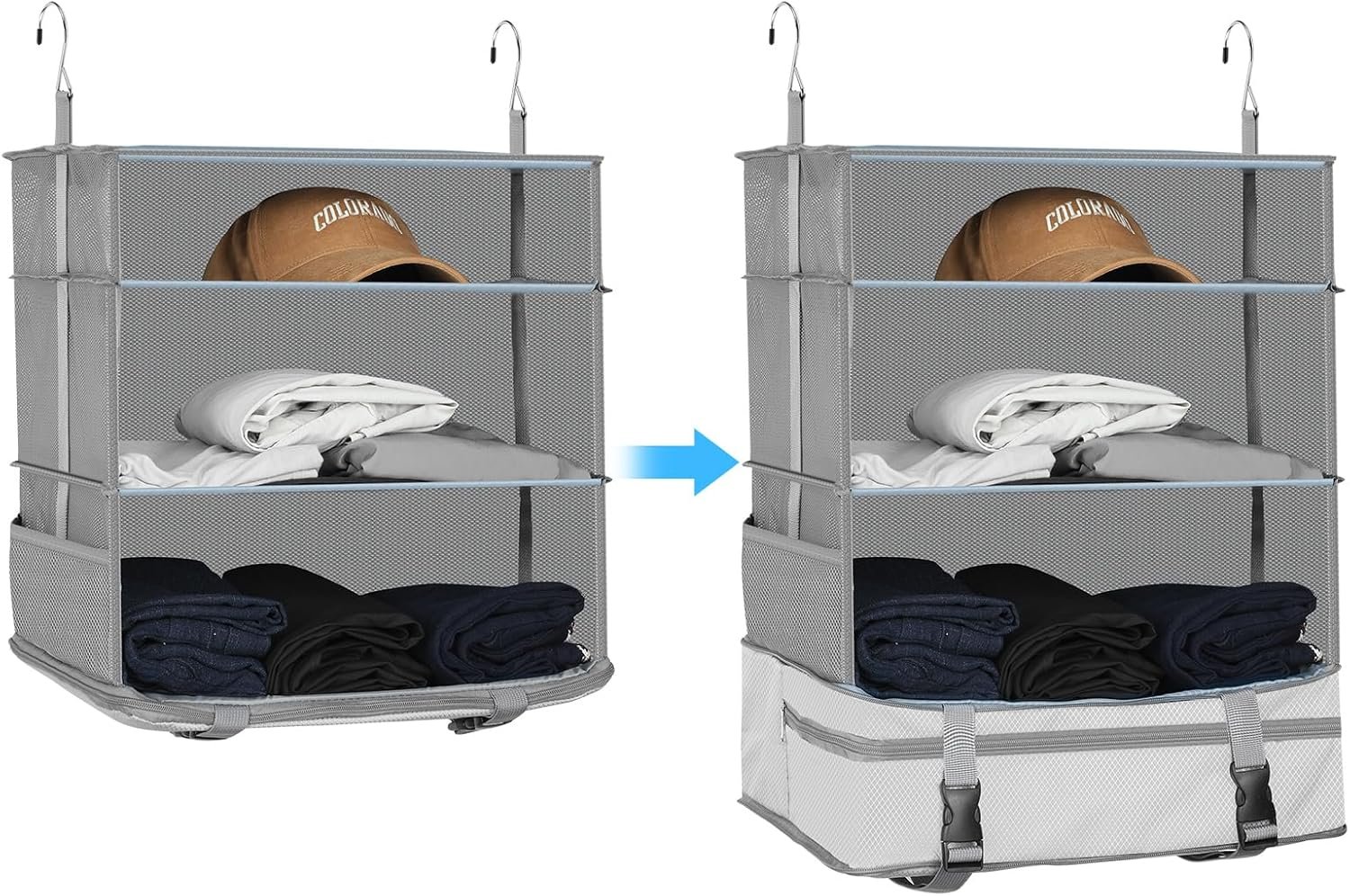 Private Label Upgraded Portable Hanging Travel Shelves Premium Durable Oxford Packing Cubes Manufacturer for Suitcases Carry-On Closet Luggage Organizers with Custom Logo White