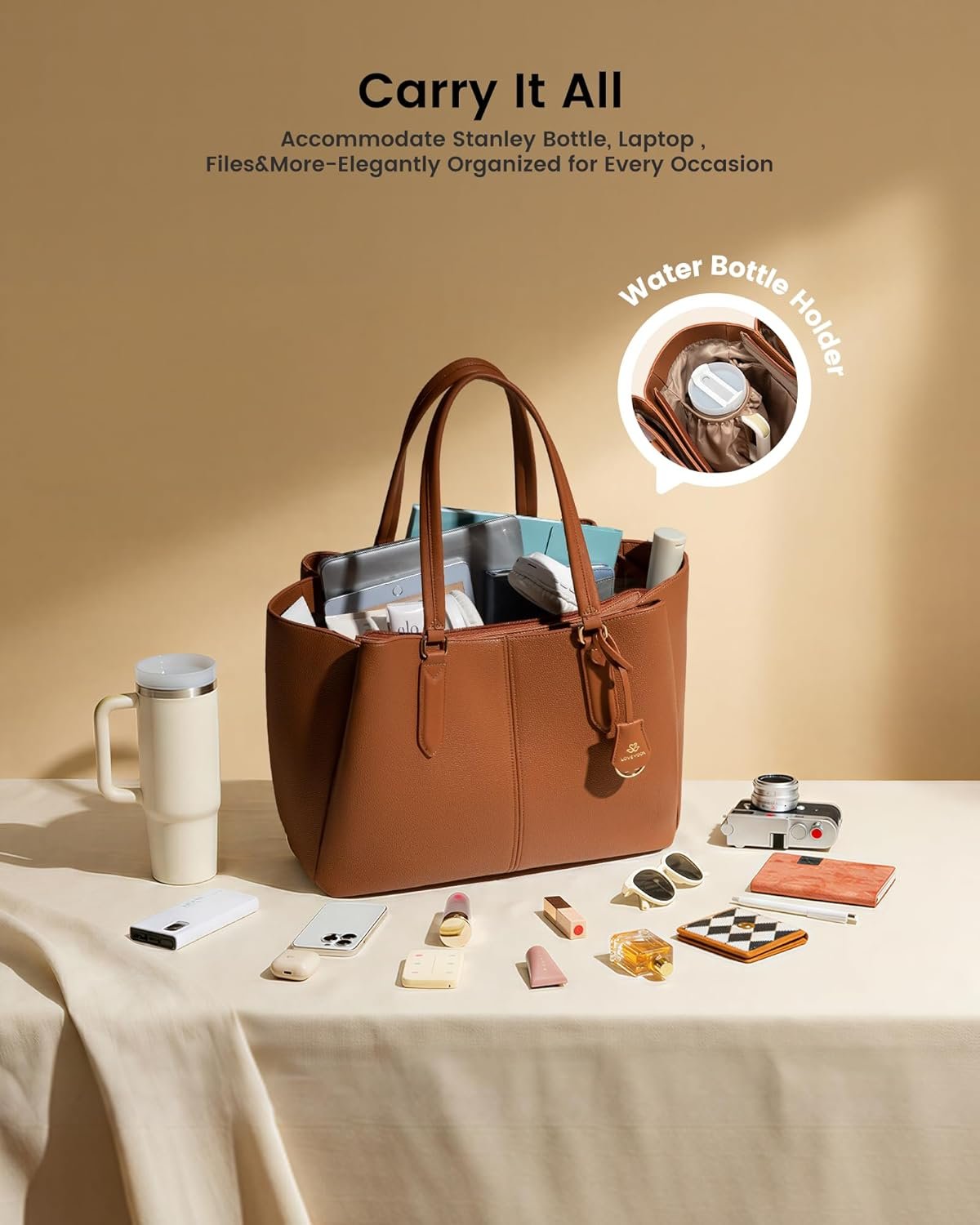 Private Label Womens 15.6 Inch Laptop Tote Bag Custom Logo Work Bag with Triple Compartments Large Faux Leather Computer Office Briefcase Manufacturer