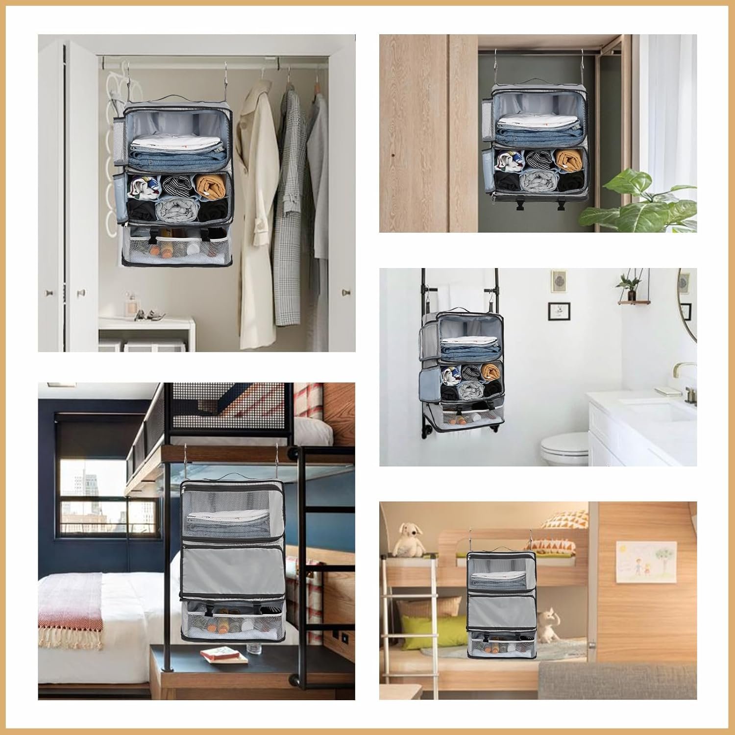 Custom Logo Hanging Shelves Travel Compression Packing Cube for Carry-on Luggage Suitcase Private Label Collapsible Transformable Garment Closet Organizers Large Capacity Light Grey XXL Factory