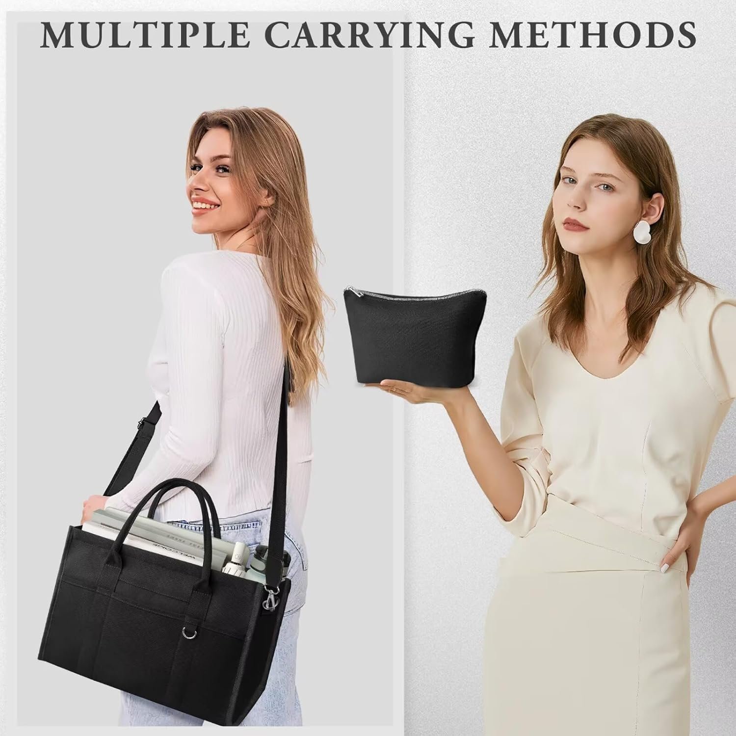 Custom Logo Large Canvas Tote Bag for Women Private Label Crossbody Handbag for Work Travel with Compartments from Factory