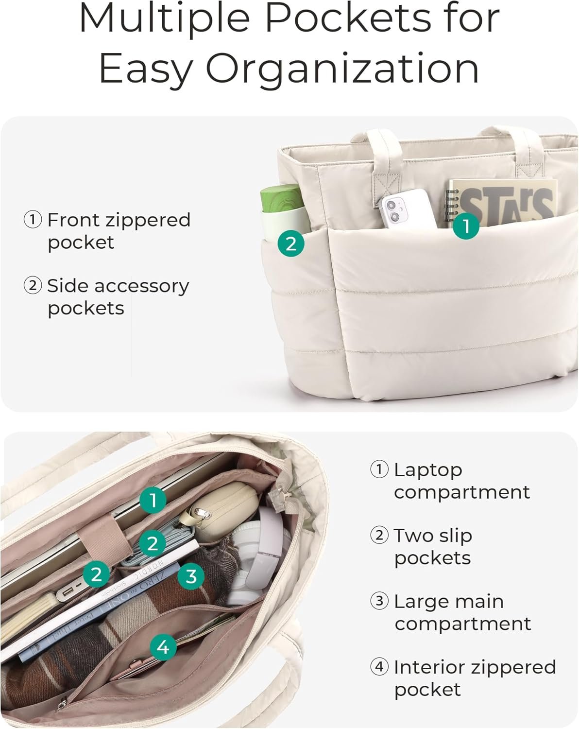 Custom Logo Lightweight Puffy Quilted Tote Bag for Women with Compartments Private Label Shoulder Bag for Travel Work Gym Manufacturer