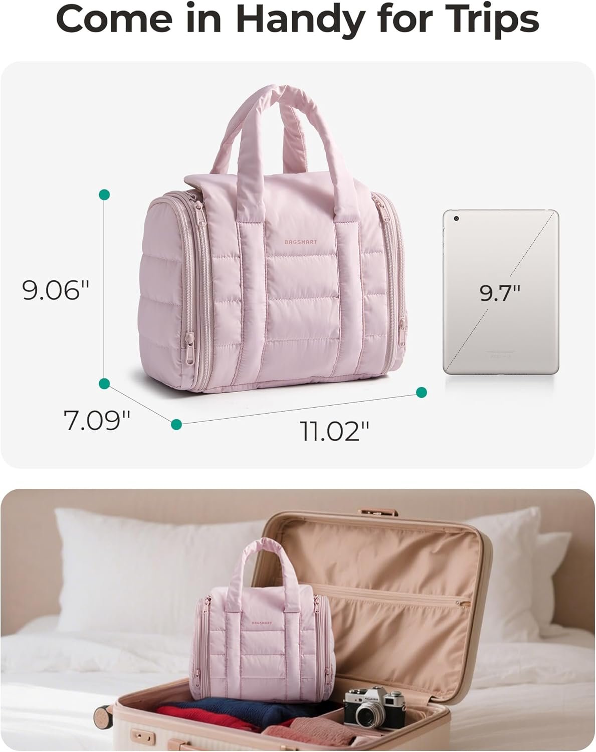 Private Label Travel Toiletry Bag with Custom Logo Removable Partition Puffy Water-resistant Fabric Hanging Organizer for Full-Size Toiletries and Accessories Black Manufacturer