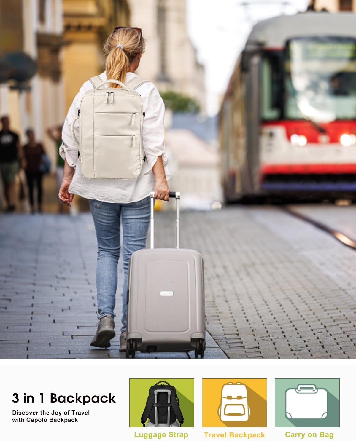 Custom Logo Waterproof Laptop Travel Backpack Airlines Approved Carry On for Men Women Private Label Fits 15.6 Inch Laptop from Factory (Beige)