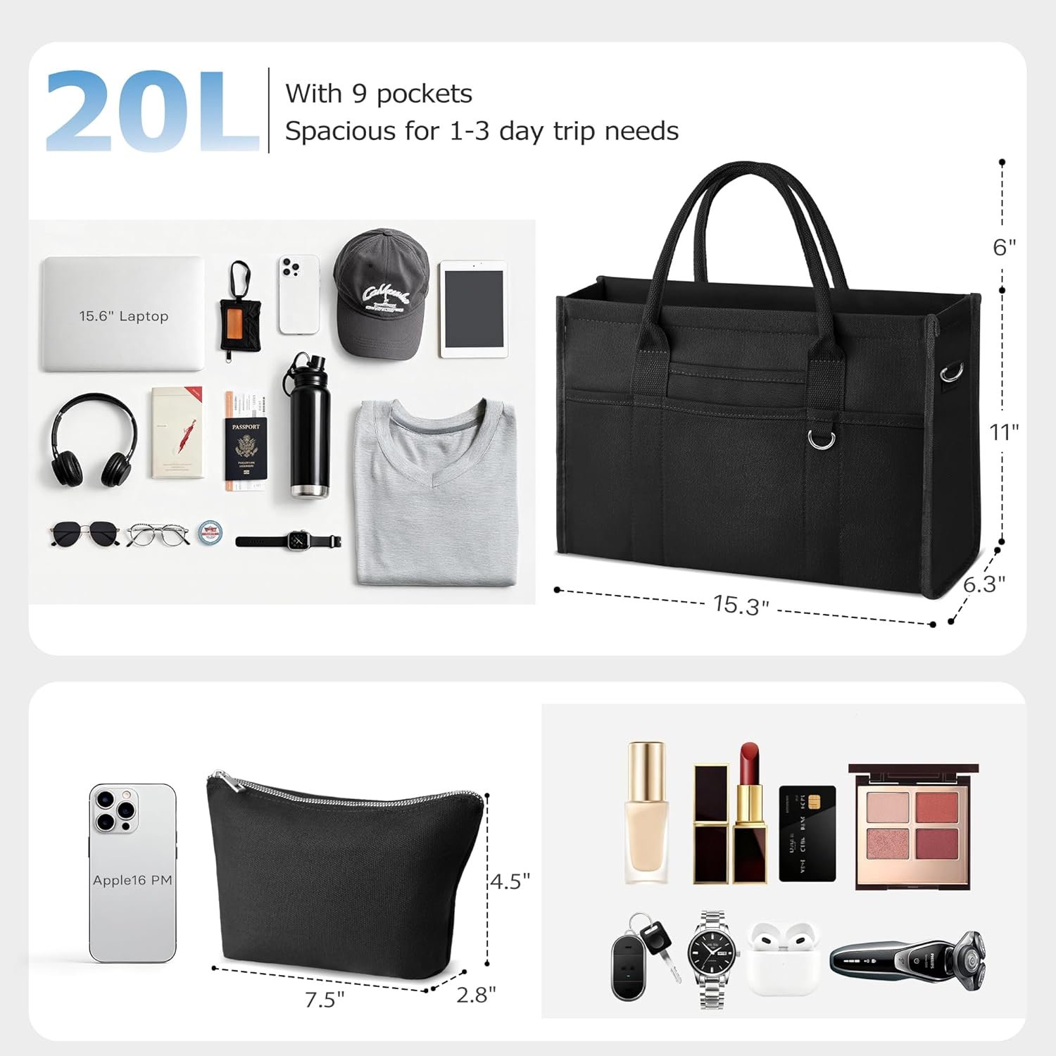 Custom Logo Large Canvas Tote Bag for Women Private Label Crossbody Handbag for Work Travel with Compartments from Factory