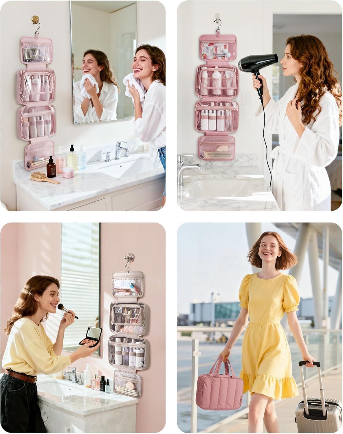 Manufacturer of Custom Logo Travel Toiletry Bag, Portable Hanging Hook Makeup Organizer for Women, Private Label Waterproof Cosmetic Bag for Full-Size Toiletries Accessories Black