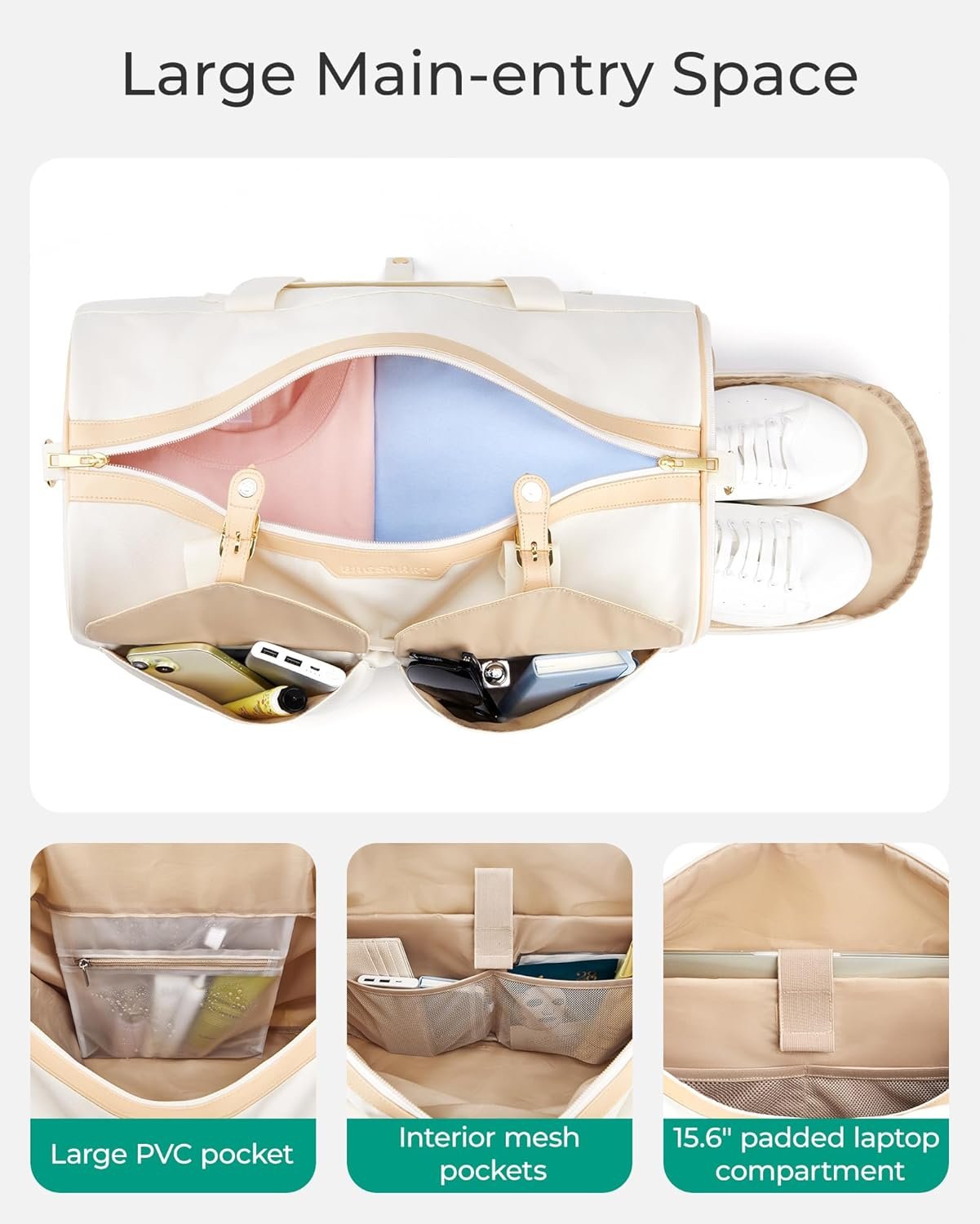 Manufacturer Womens Vintage Weekender Duffel Bag Custom Logo Overnight Gym Carry-On Personal Item for Travel Private Label Beige Manufacturer Womens Vintage Weekender Duffel Bag Custom Logo Overnight Gym Carry-On Personal Item for Travel Private Label Beige