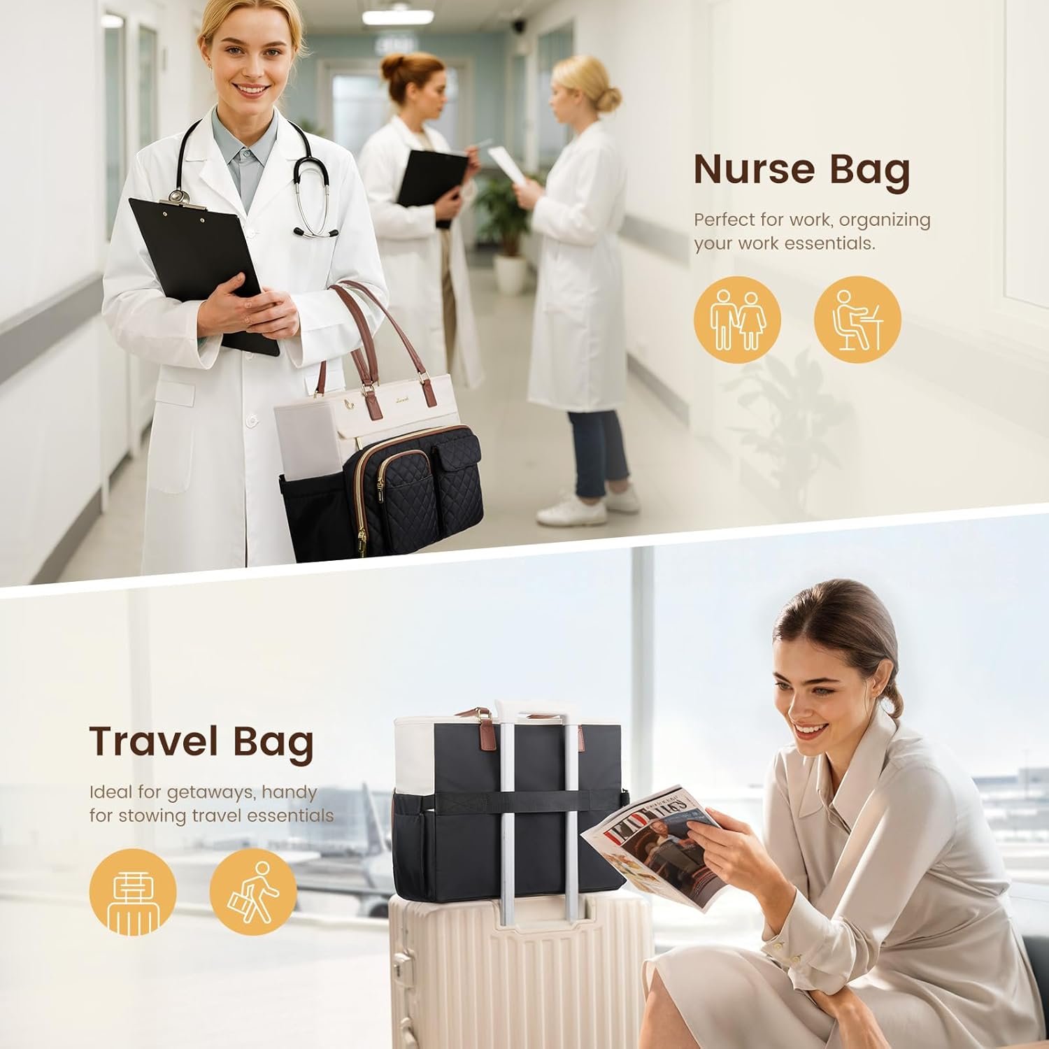 Private Label Teacher Tote Bag for Women Laptop 15.6 Inch with Large Cup Holder Custom Logo Multi-Pocket Nurse Water-Resistant Business Travel Briefcase Handbag Diaper Bag Mother Gift Factory