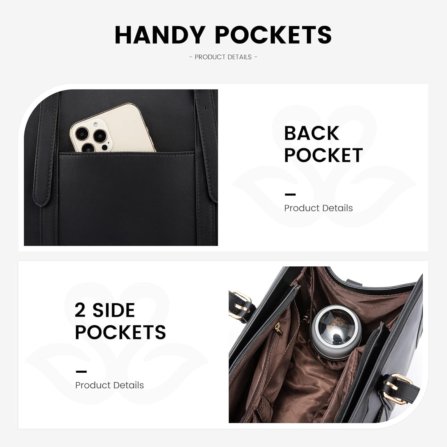 Custom Logo 15.6 Inch Women's Lightweight PU Laptop Tote Bag Large Capacity with Clutch Purse for Business Office Travel Private Label Manufacturer Black Leather