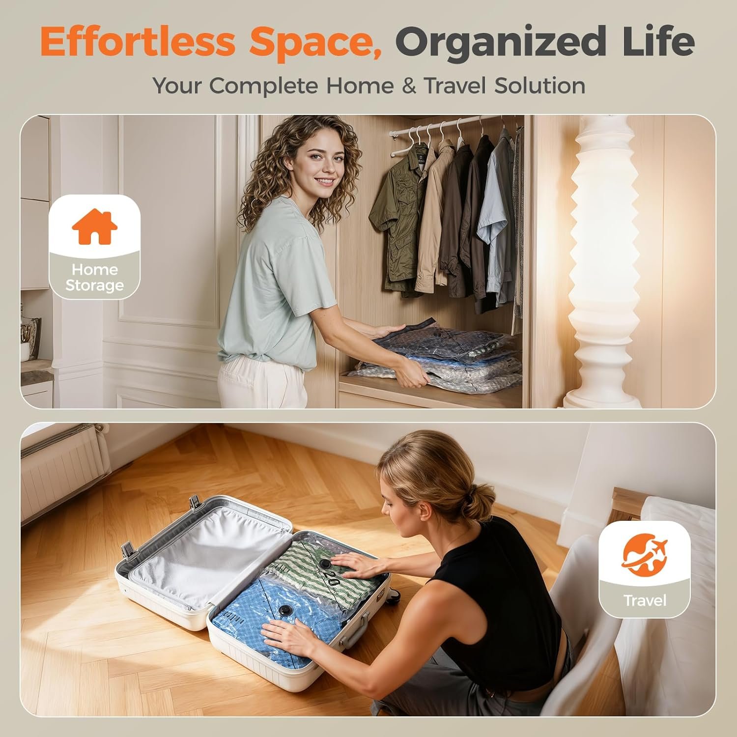 Manufacturer 18-Pack Vacuum Seal Bags with Rechargeable Wireless Pump and Custom Logo 3 Sizes (20/24/28 Inch) Private Label Travel Vacuum Storage Bags for Clothing Bedding and Seasonal Storage Space Saver for Luggage