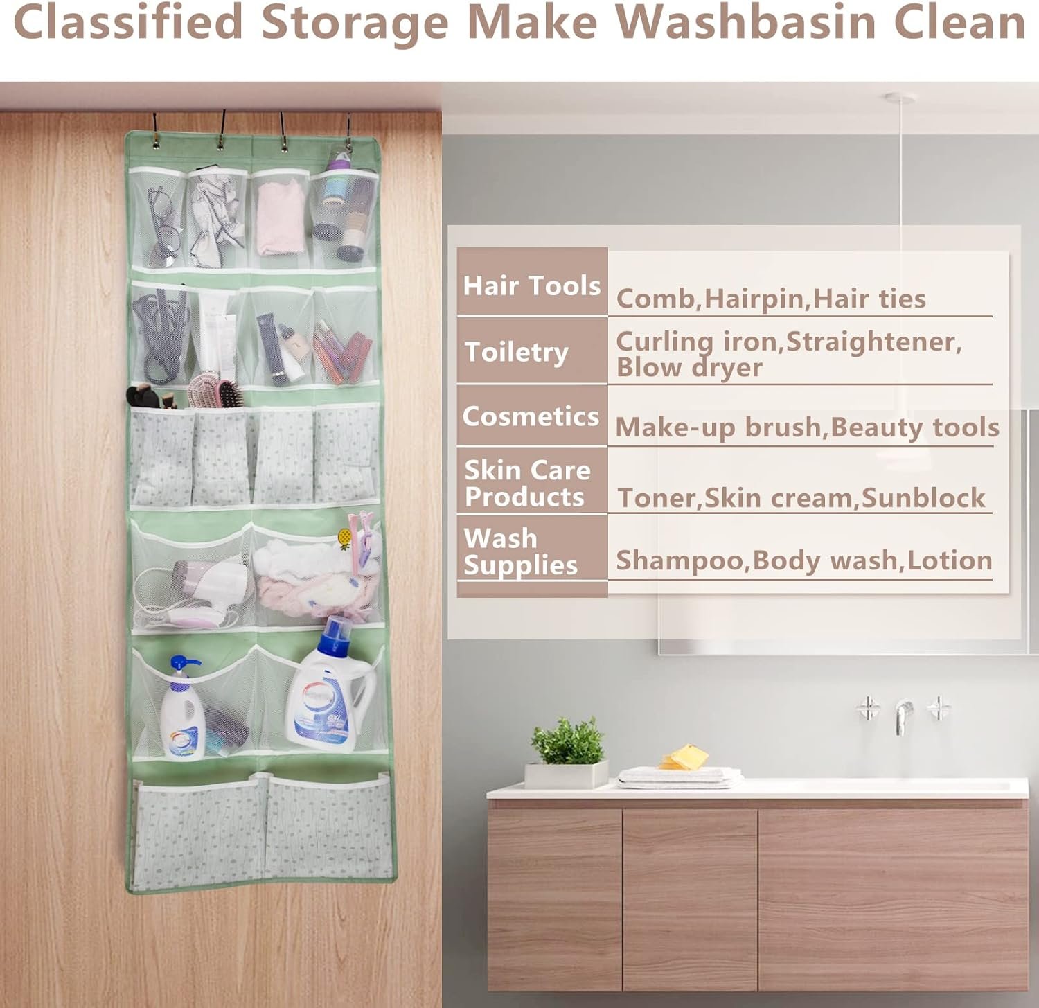 Private Label 18-Pocket Over-the-Door Organizer with 4 Kinds of Pockets and Custom Logo Behind-Door Shoe Rack Closet Storage for Socks Hat Underwear Luggage Packing Hanging Shelf Home Dorm Travel Green Supplier