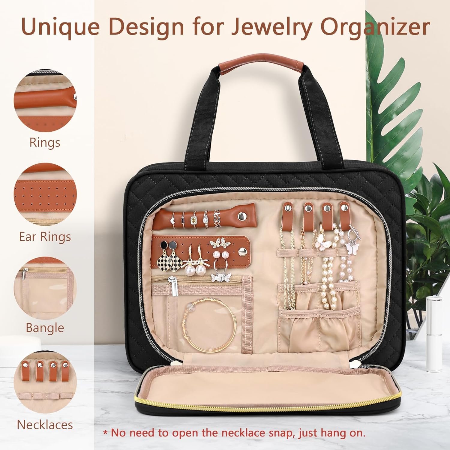 Private Label Large Hanging Travel Toiletry Bag for Women Manufacturer with Jewelry Organizer Compartment PVC Waterproof Makeup Cosmetic Bag Custom Logo Black