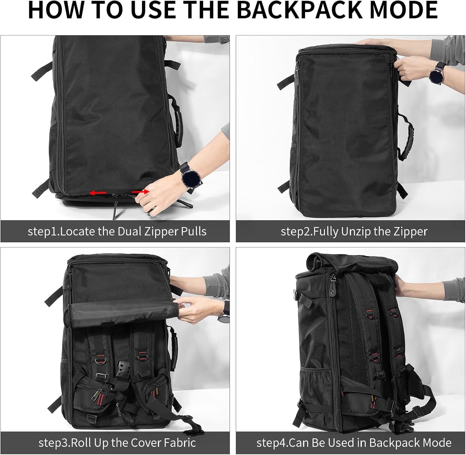 Custom Logo Durable 60L Large Carry On Backpack Private Label Convertible Duffle Bag for Travel Hiking Sports Laptop Airplane Manufacturer Black