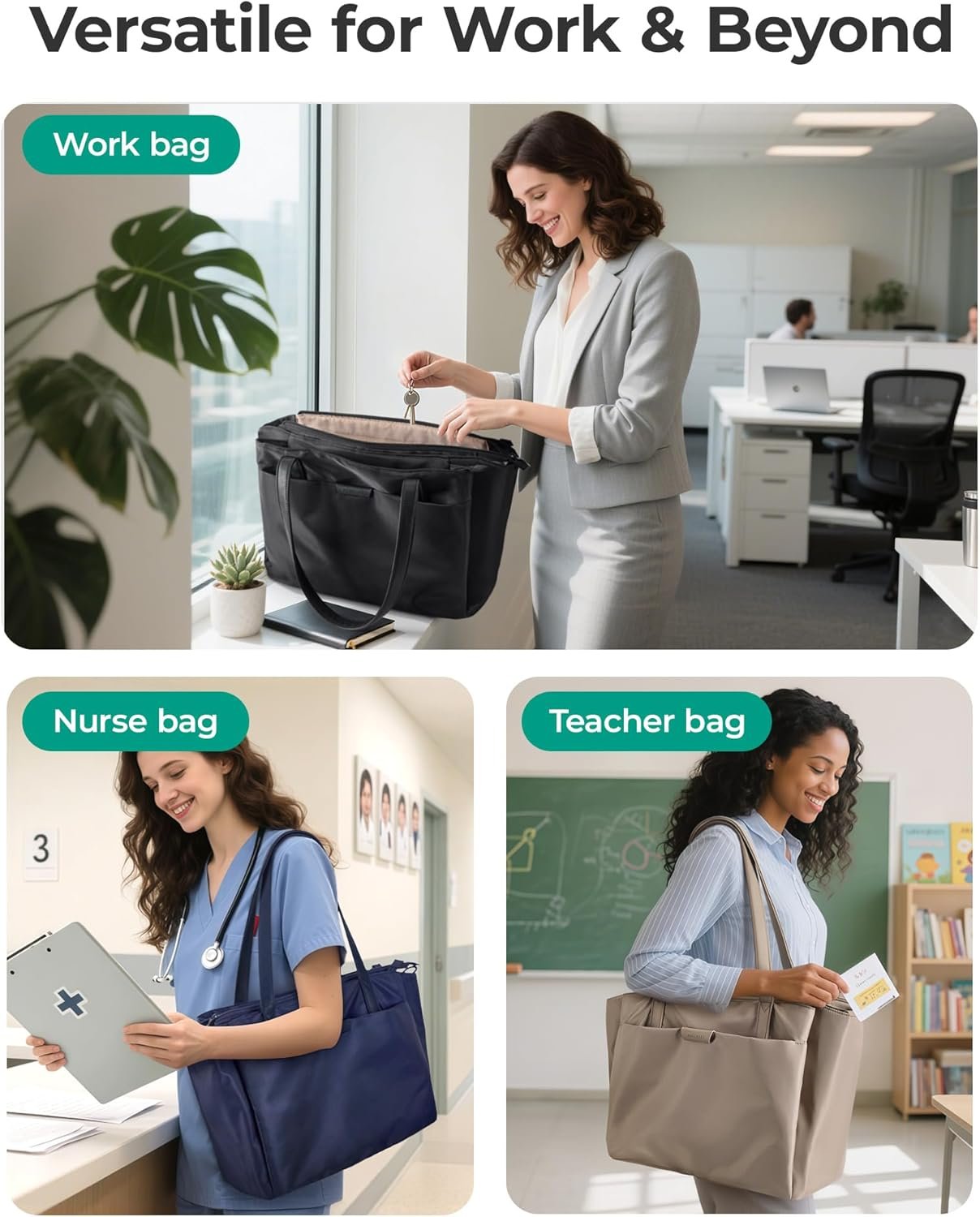 Custom Logo Womens Work Tote Bag with Compartments and Zipper Private Label Crossbody Shoulder Handbag with Strap from Manufacturer