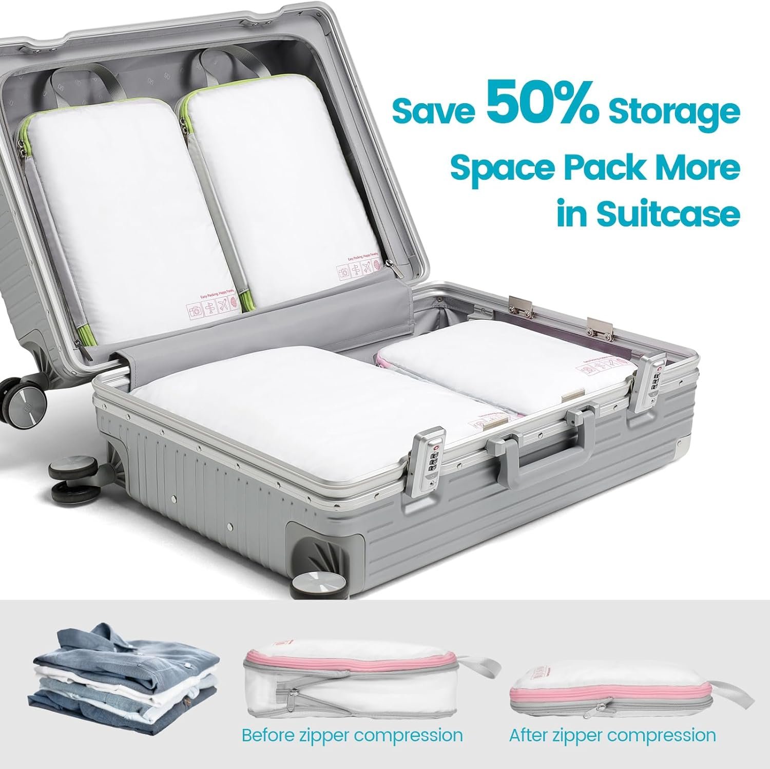 Manufacturer Compression Packing Cubes for Travel Lightweight Expandable Private Label Luggage Organizers Custom Logo Space Saver for Carry-On Suitcases