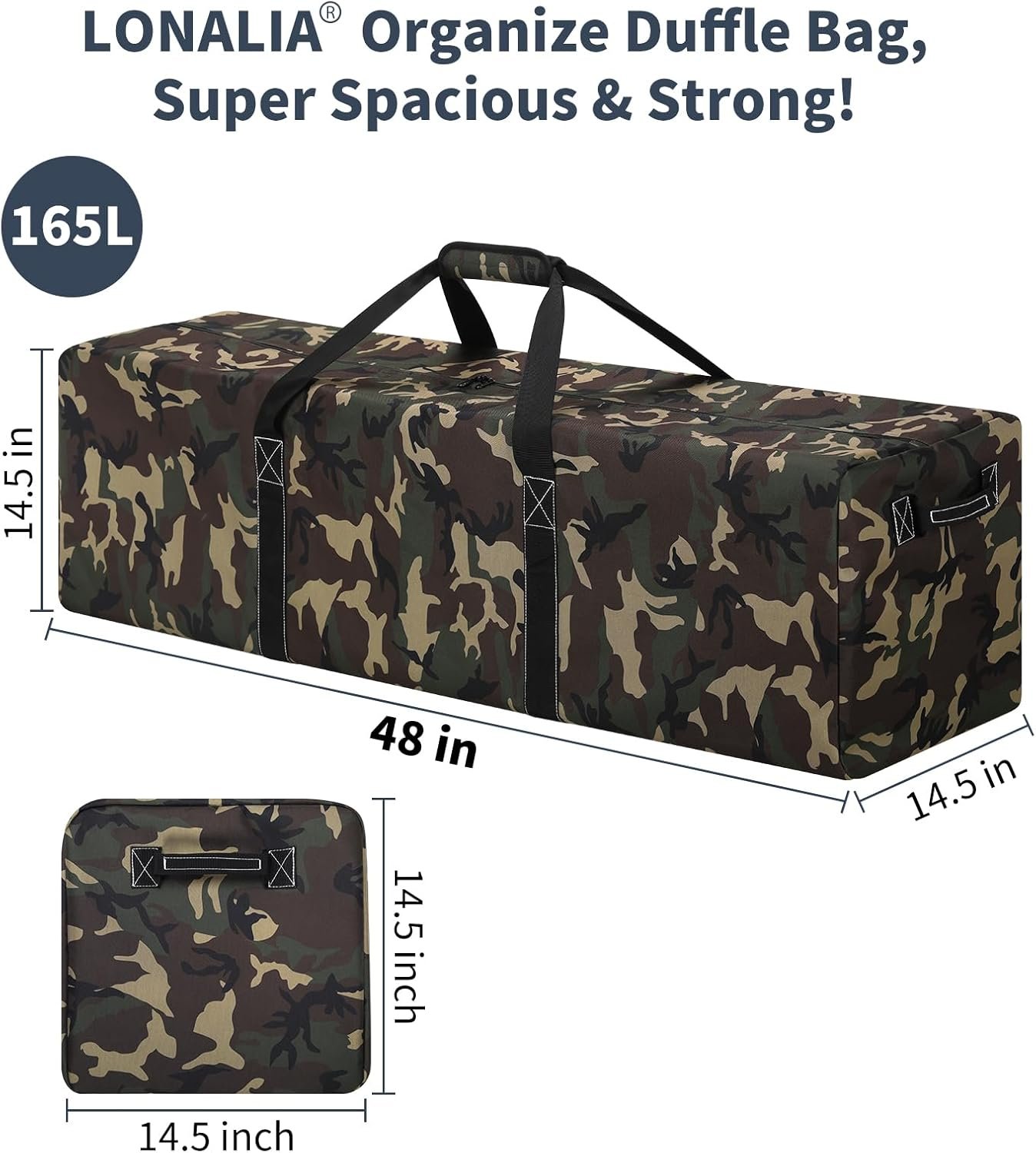 Manufacturer 48 Inch 165L Extra Large Heavy Duty Duffel Bag with Custom Logo for Travel Camping Sports Equipment Storage with 2 Side Handles Camo Private Label Manufacturer 48 Inch 165L Extra Large Heavy Duty Duffel Bag with Custom Logo for Travel Camping Sports Equipment Storage with 2 Side Handles Camo Private Label