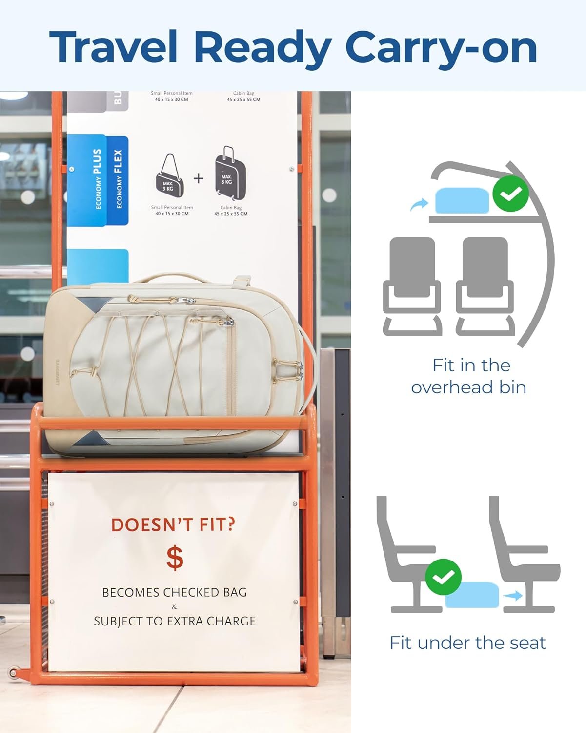 Custom Logo 17 Inch Carry On Travel Backpack Private Label Flight Approved Anti-Theft Personal Item Bag with Shoe Bag 30L Water Resistant Casual Daypack Manufacturer Beige