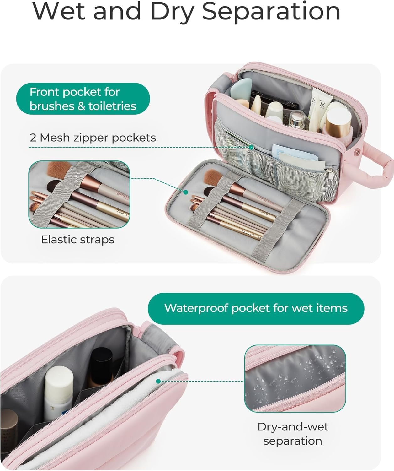 Private Label Large Puffy Wide-Open Travel Toiletry Bag for Women, Water-Resistant Cosmetic Makeup Organizer Dopp Kit with Custom Logo Manufacturer-Black