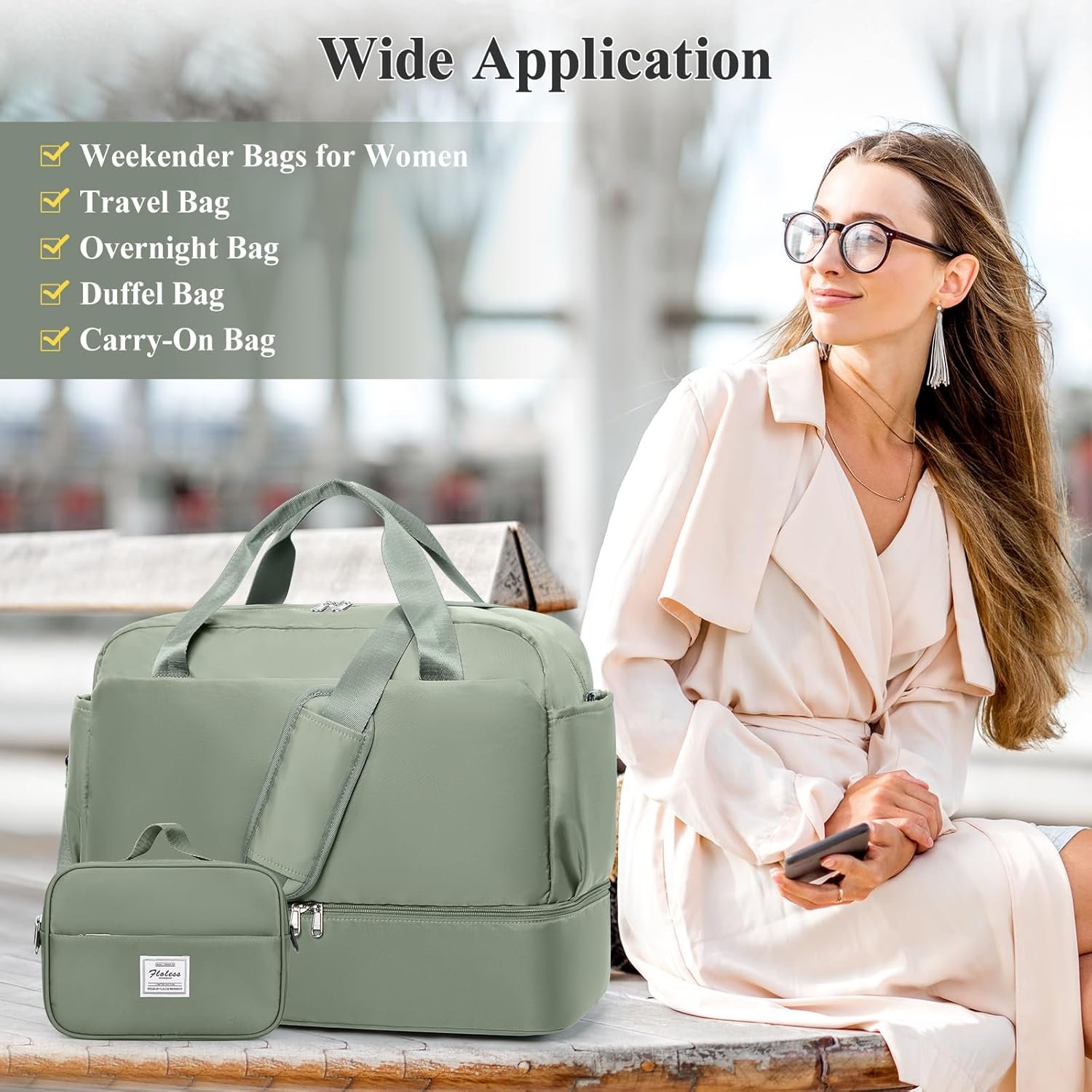 Custom Logo Women's Travel Duffel Weekender Carry-On Bag with Wet Pocket and Toiletry Bag Private Label for Spirit Airlines 18x14x8 Personal Item Manufacturer