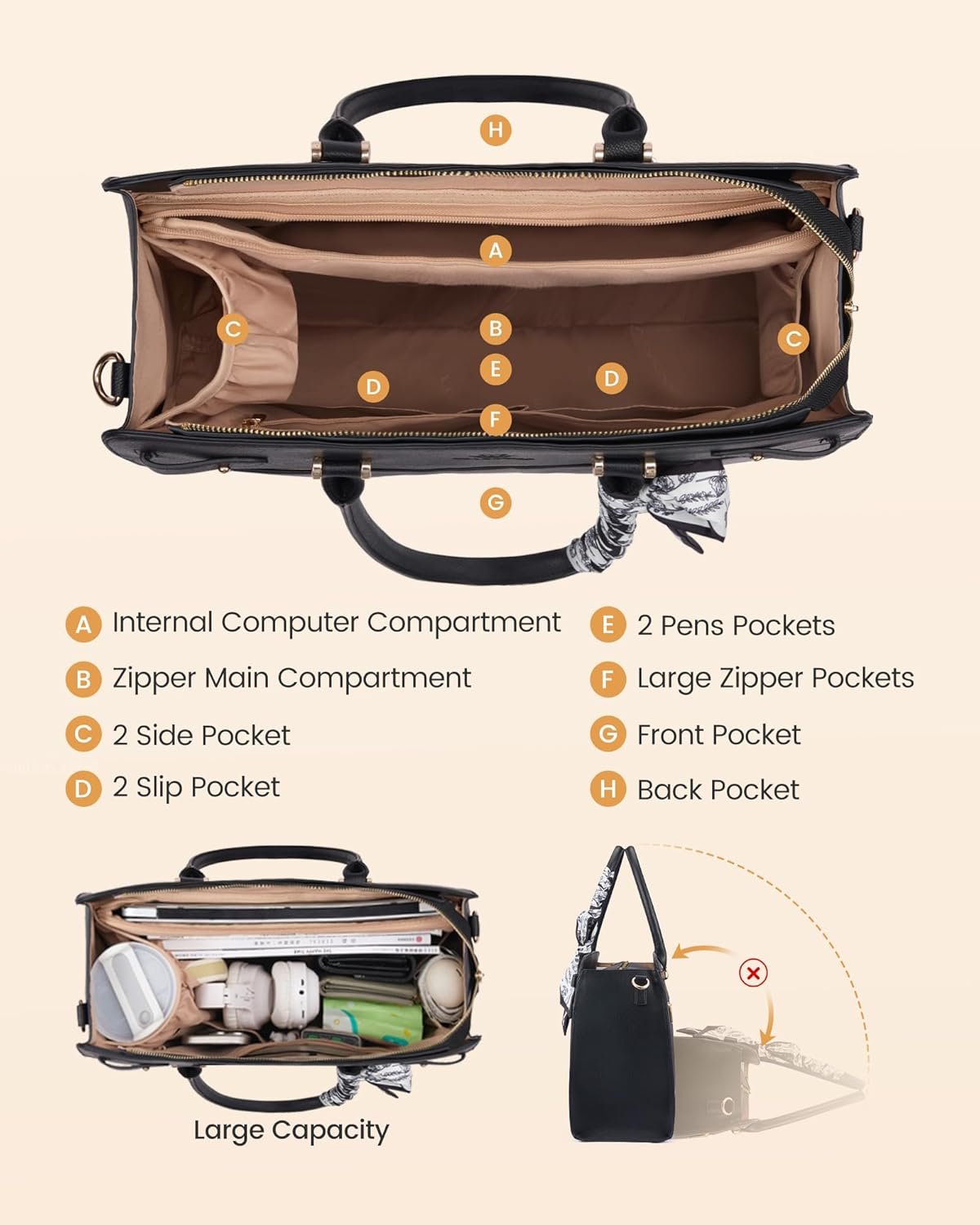 Private Label Laptop Tote Bag for Women PU Leather Custom Logo Waterproof Work Briefcase Handbag for Teachers Business with Silk Scarf Factory